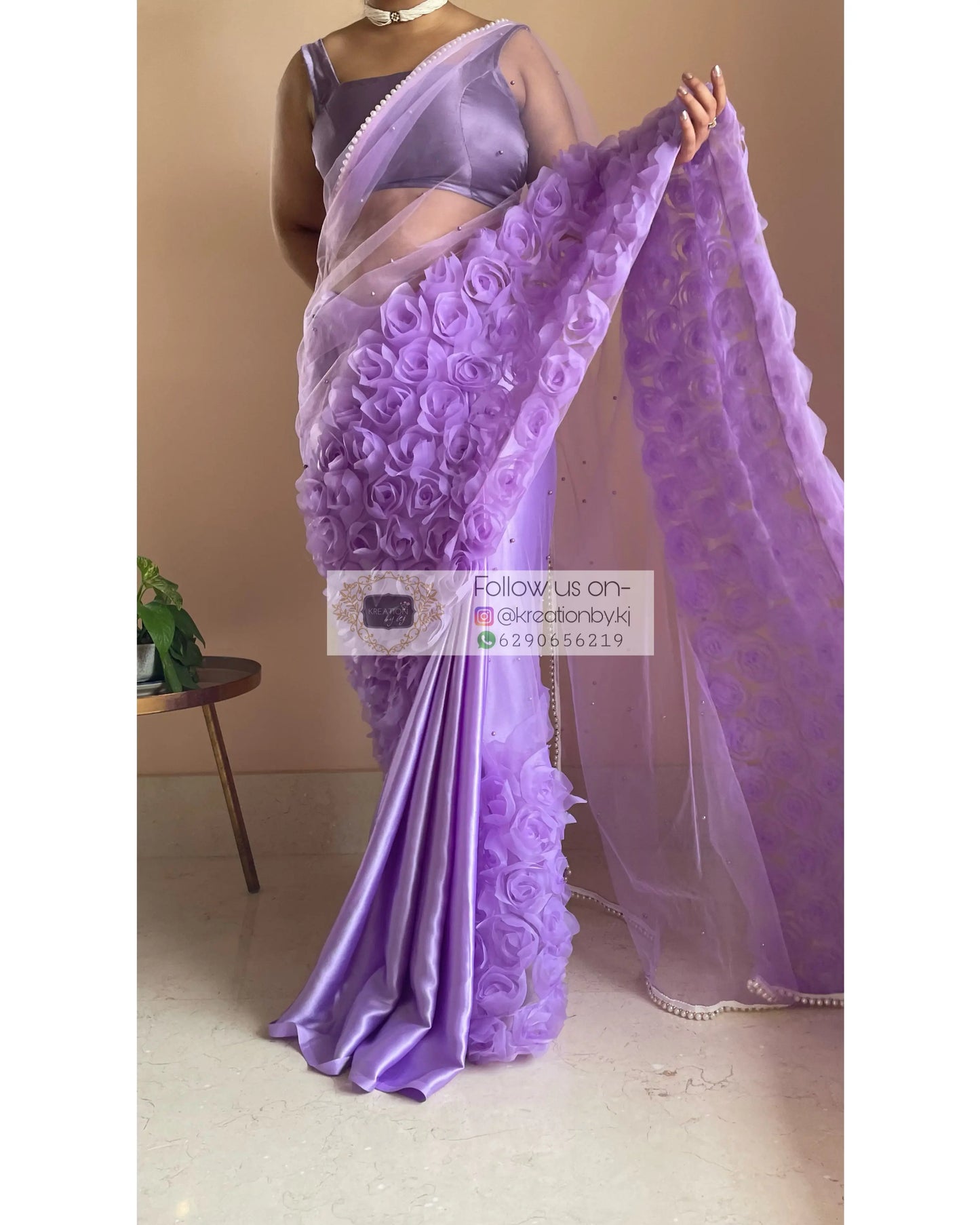 Lavender Drama Queen Net Saree kreationbykj