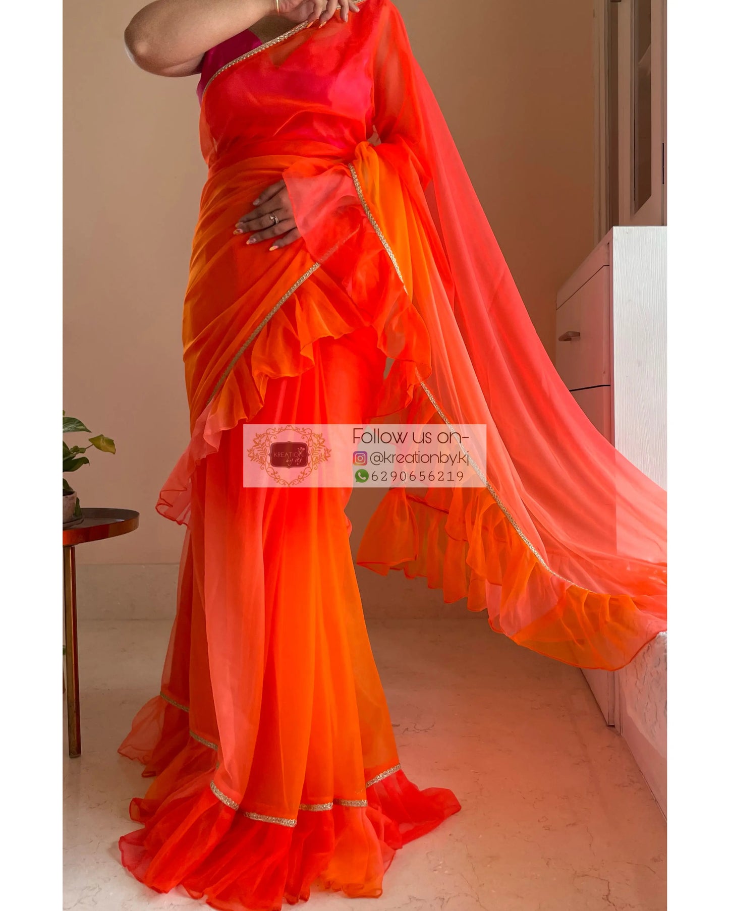 Orange Ombré Ruffle Saree kreationbykj