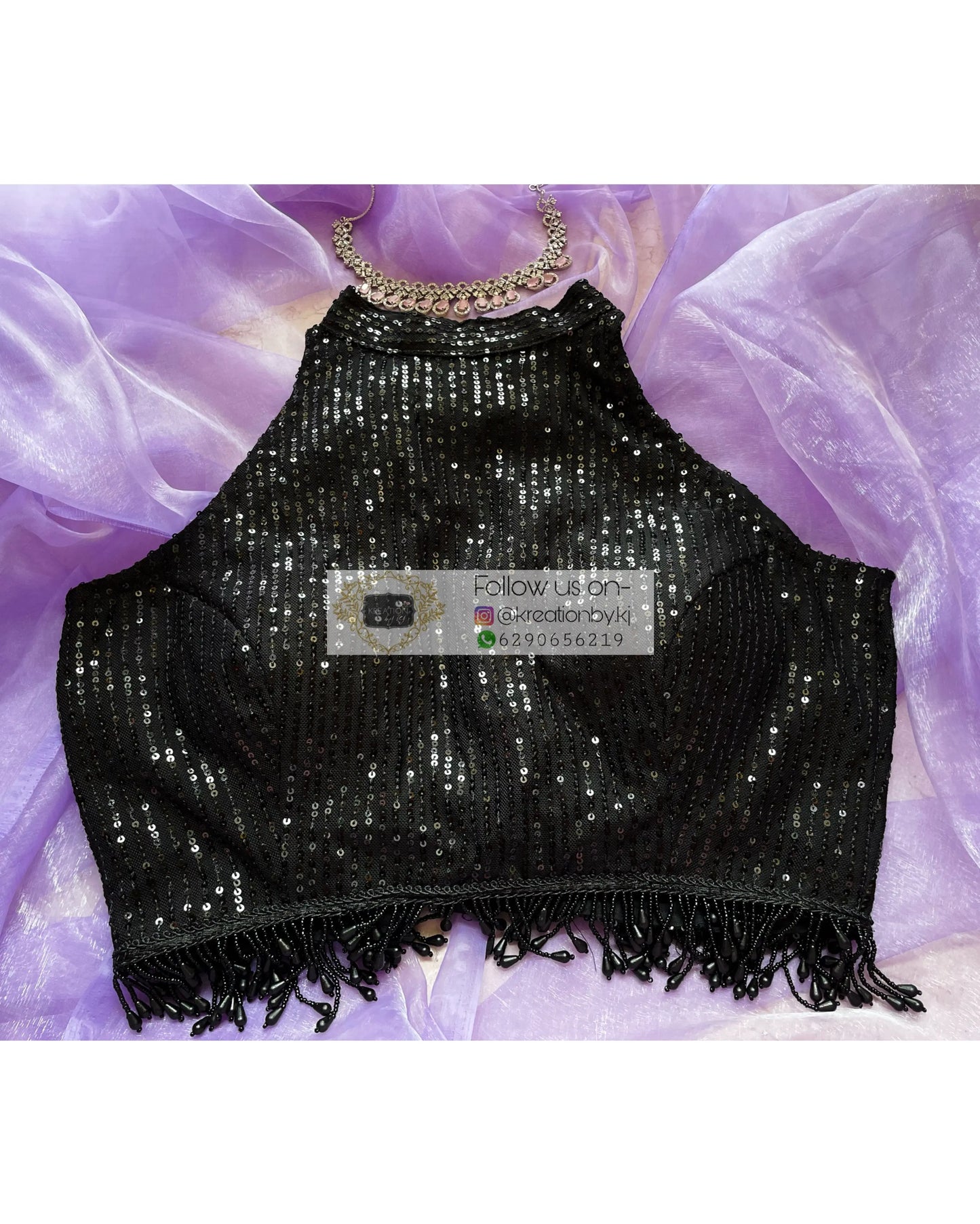 Black Sequins Halter Blouse - kreationbykj