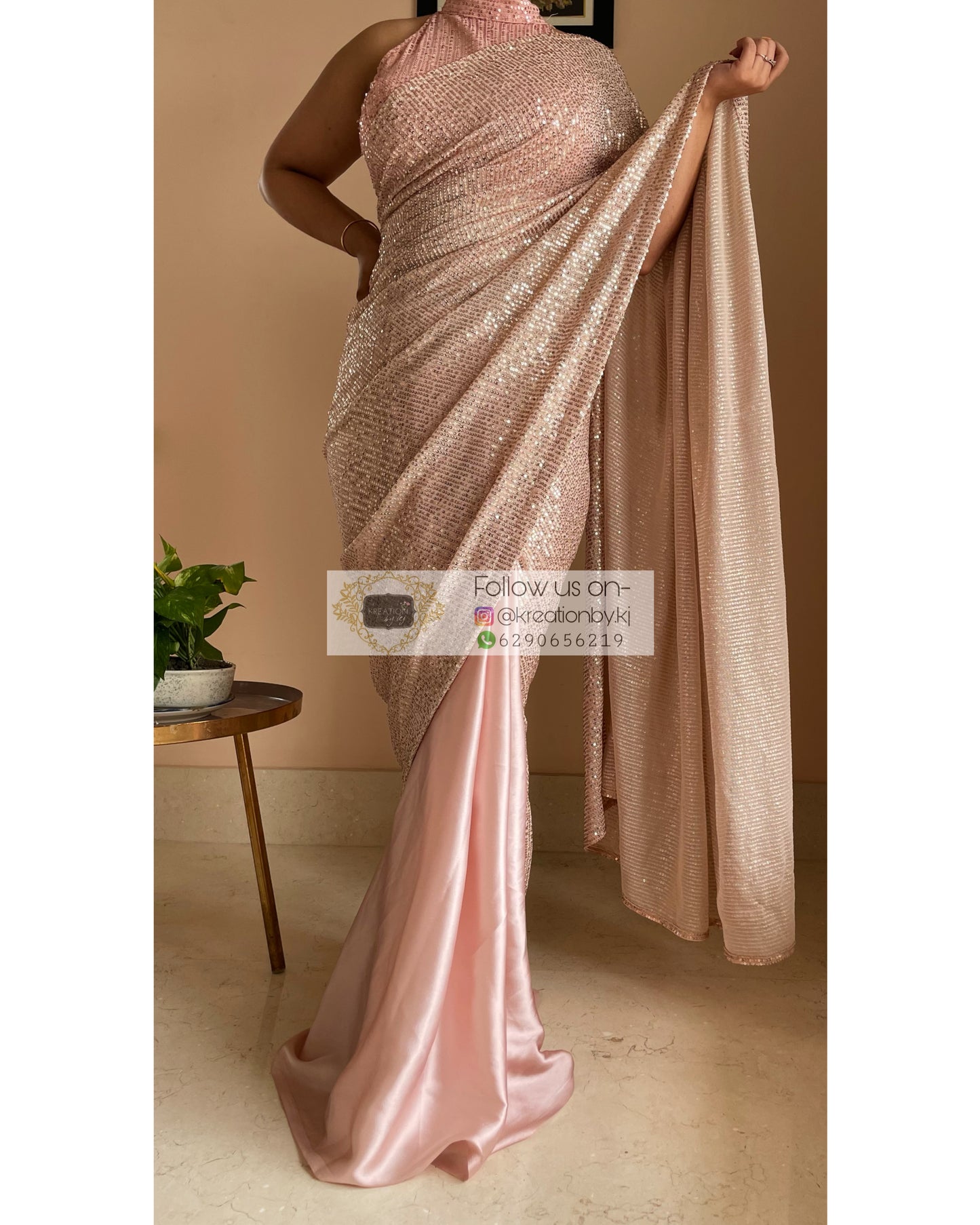 Beige Sequins Half Saree