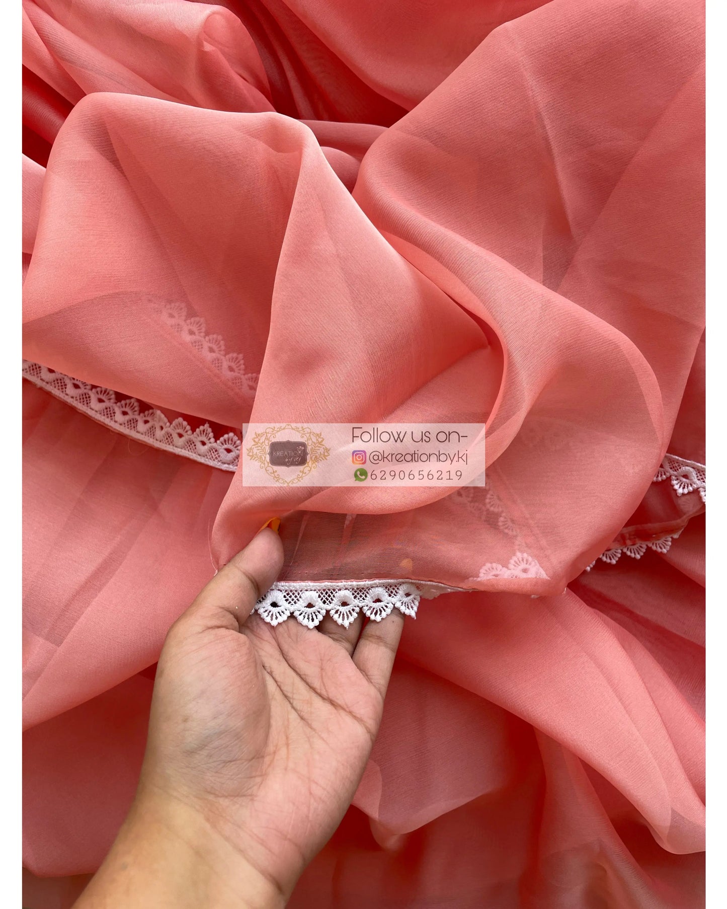 Peach Organza Saree with Pearl Blouse Piece kreationbykj