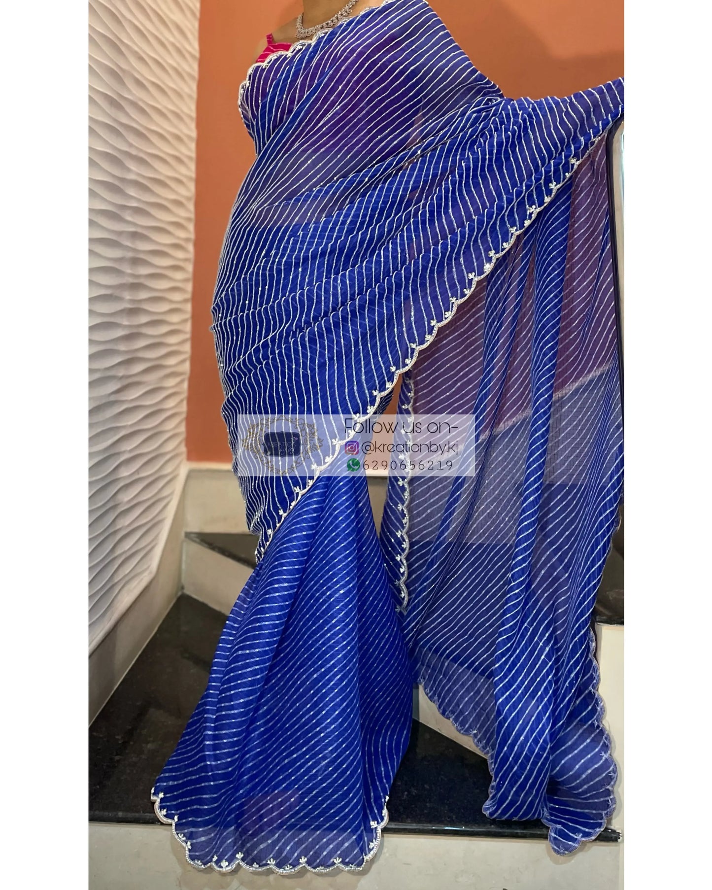 Neela Leher Cutdana Saree - kreationbykj