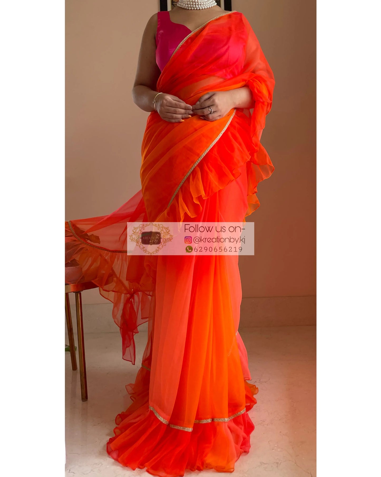 Orange Ombré Ruffle Saree kreationbykj