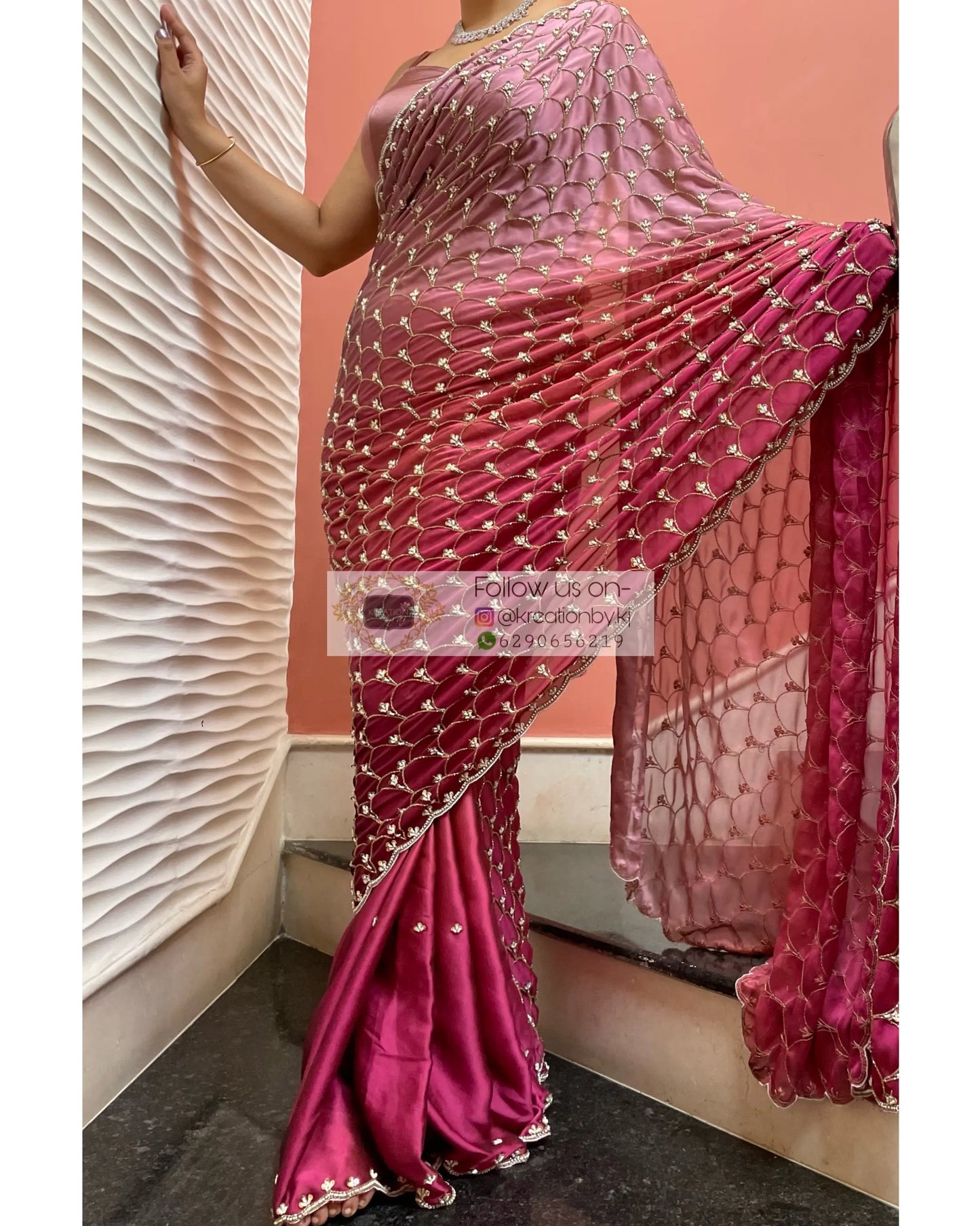 Ombré Cutdana Mehraab Jaal Saree - kreationbykj
