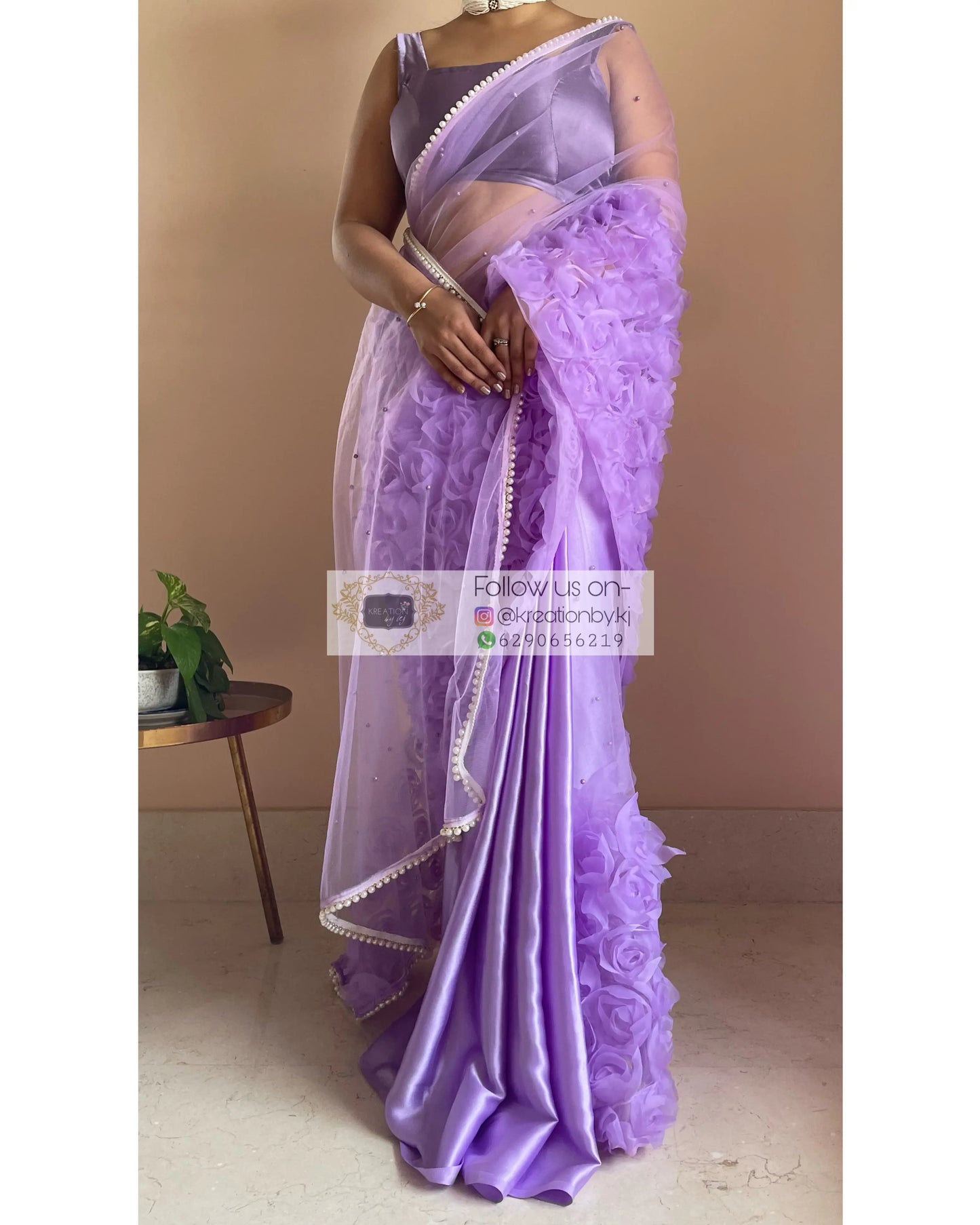 Lavender Drama Queen Net Saree kreationbykj