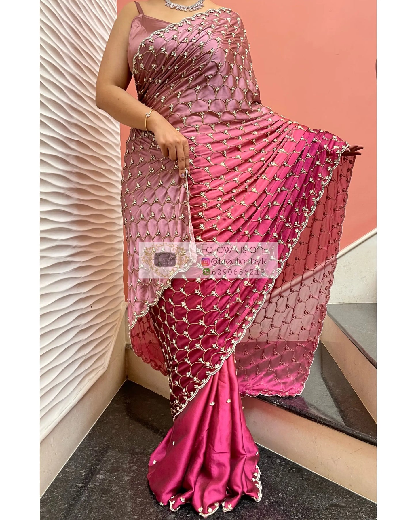 Ombré Cutdana Mehraab Jaal Saree - kreationbykj