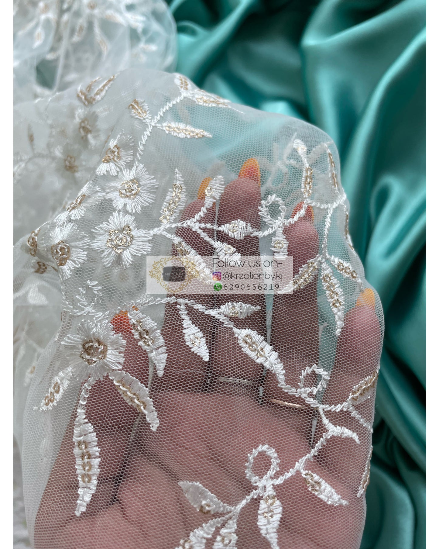 Turquoise Cherry Blossom Saree kreationbykj