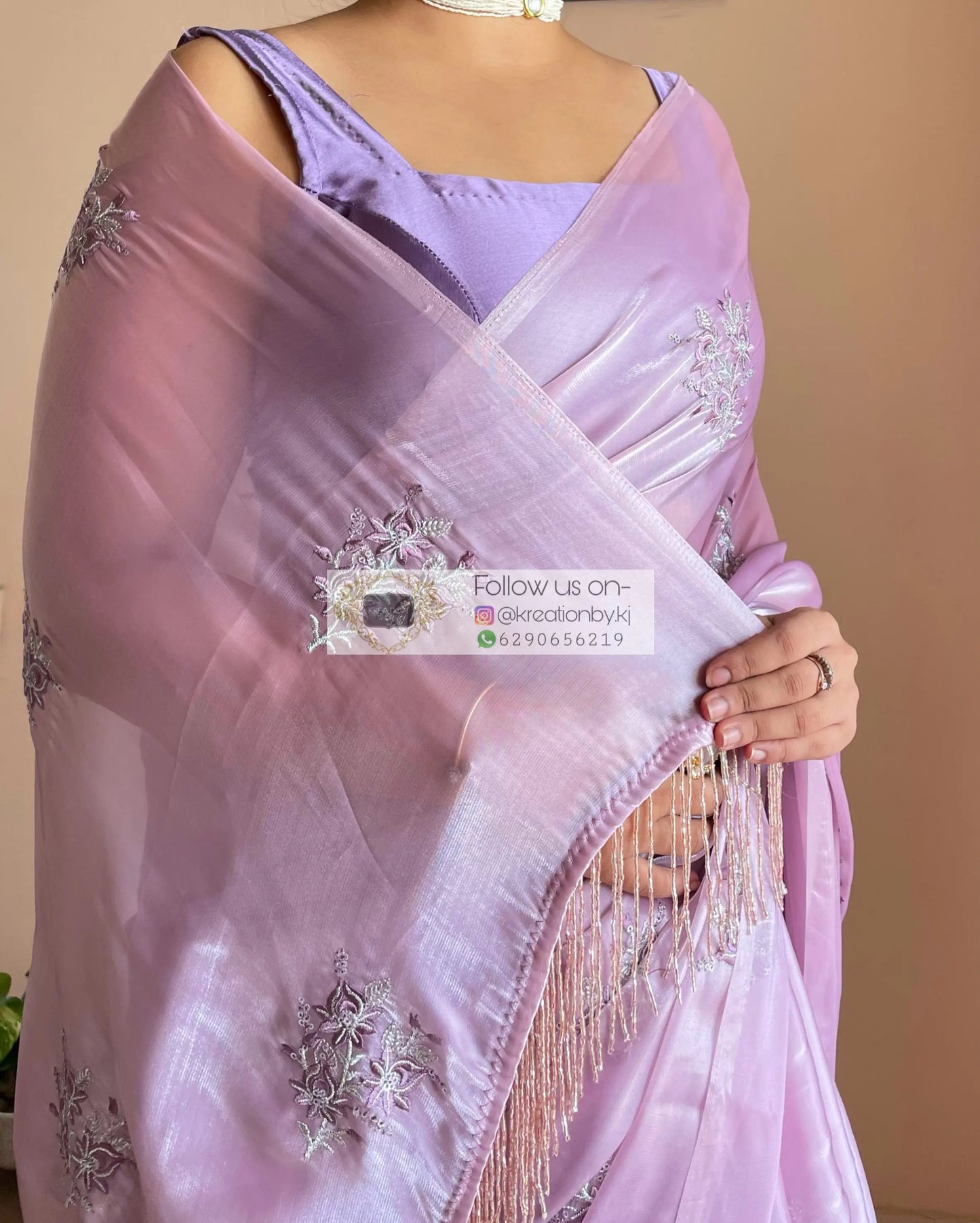 Lilac Glass Organza Saree with Embroidery kreationbykj