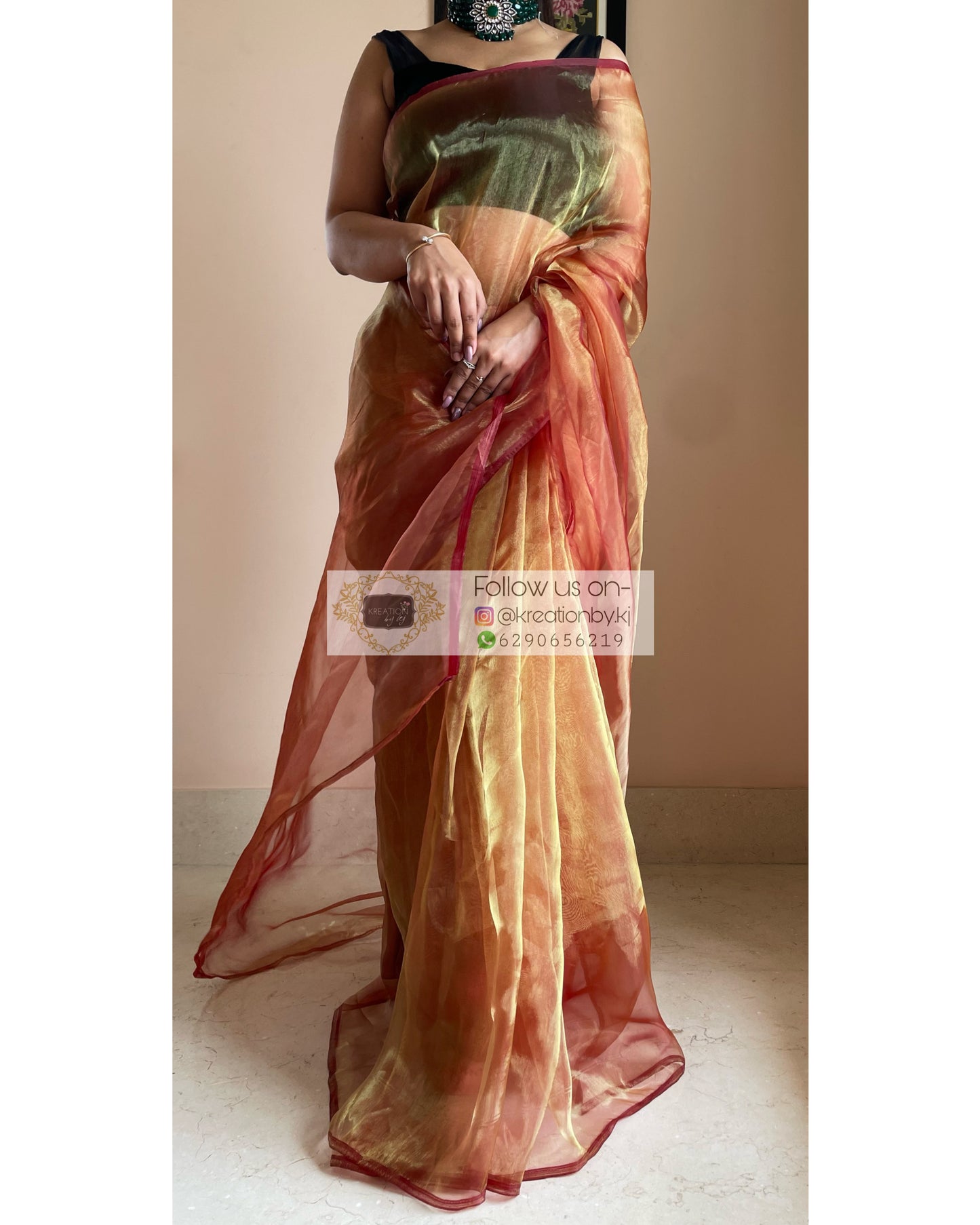 Liquid Gold Glass Tissue Saree - kreationbykj