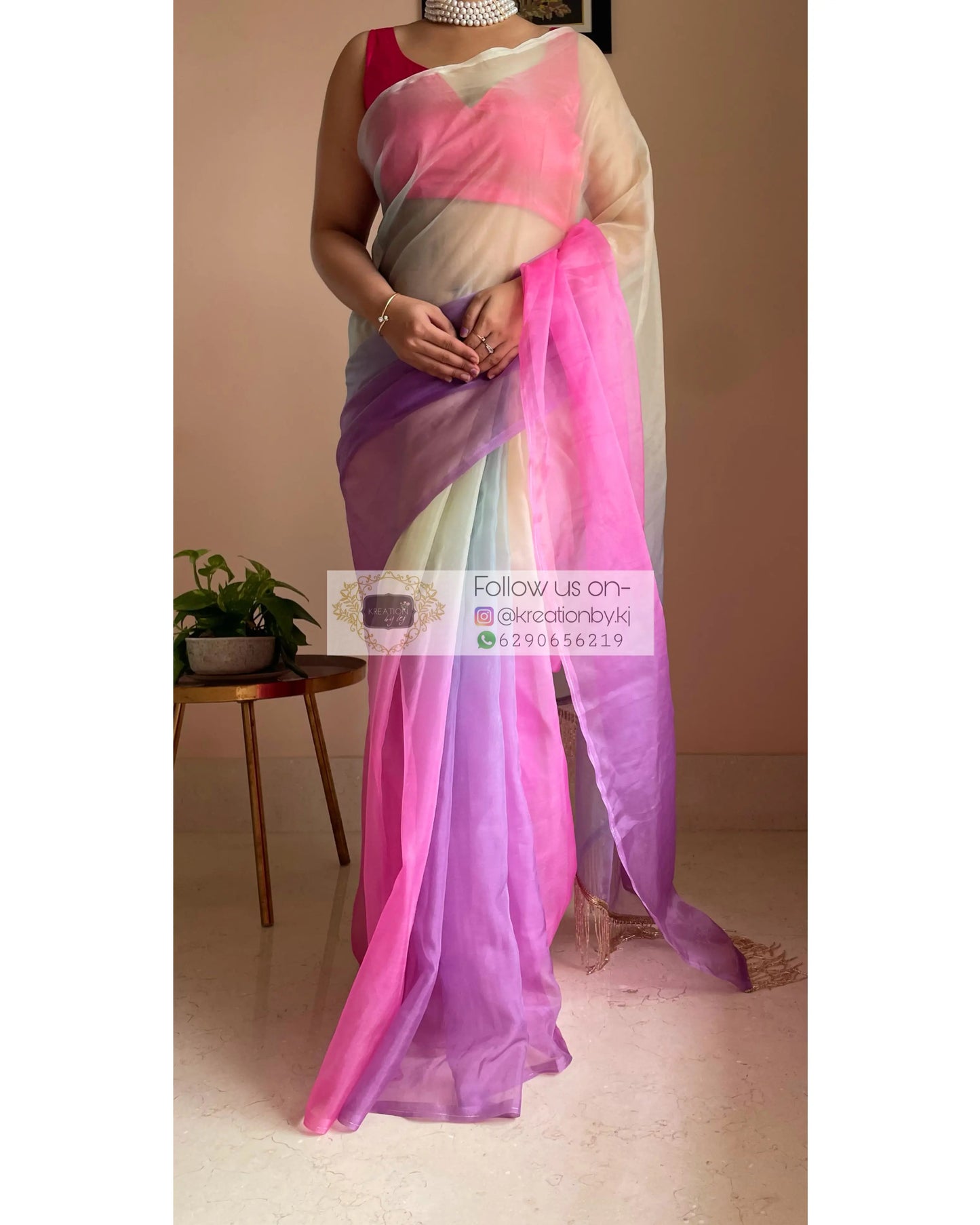 Marshmallow Martini Ombré Organza Saree for Farewell kreationbykj