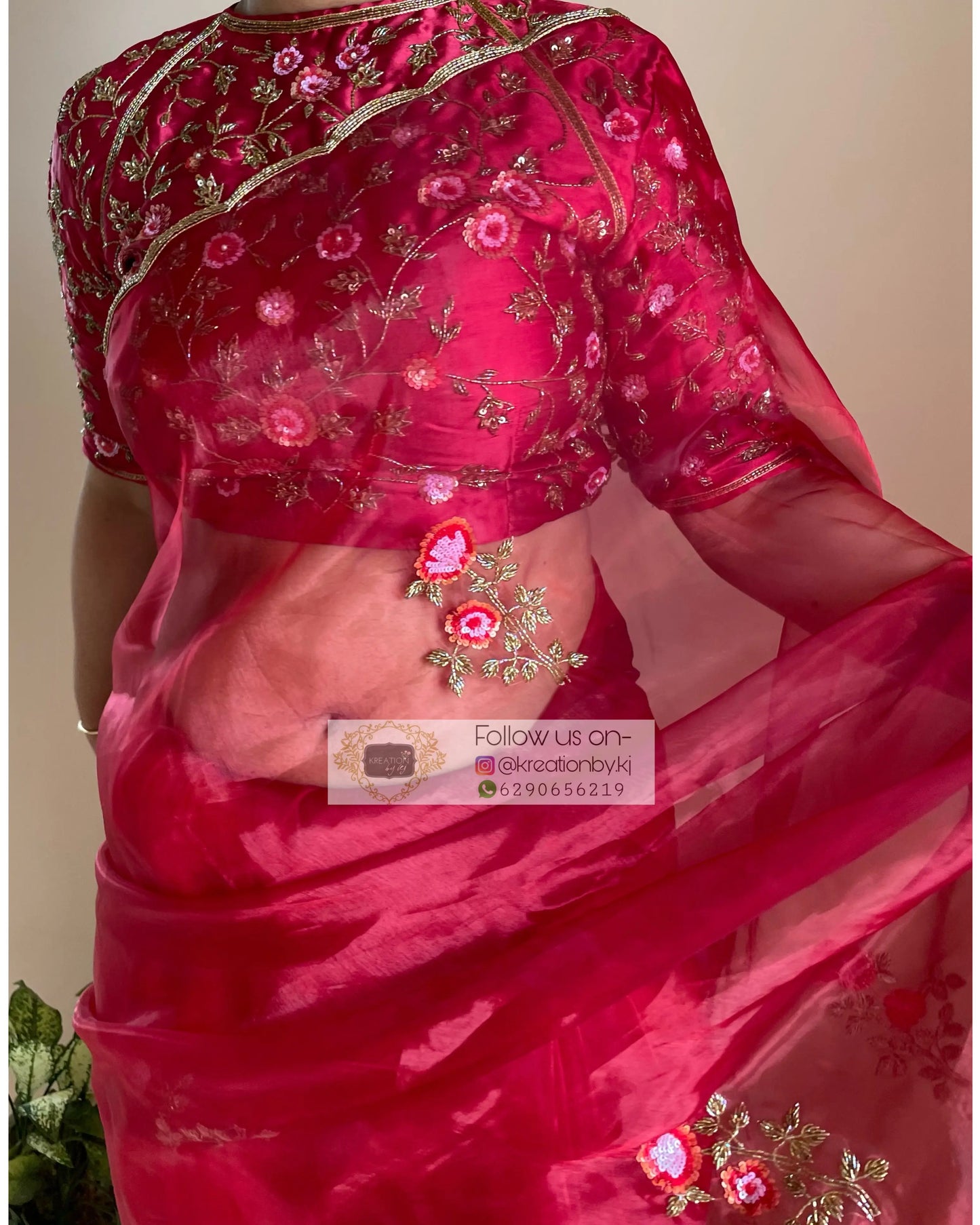 Remember the Roses Red Glass Tissue Saree - kreationbykj