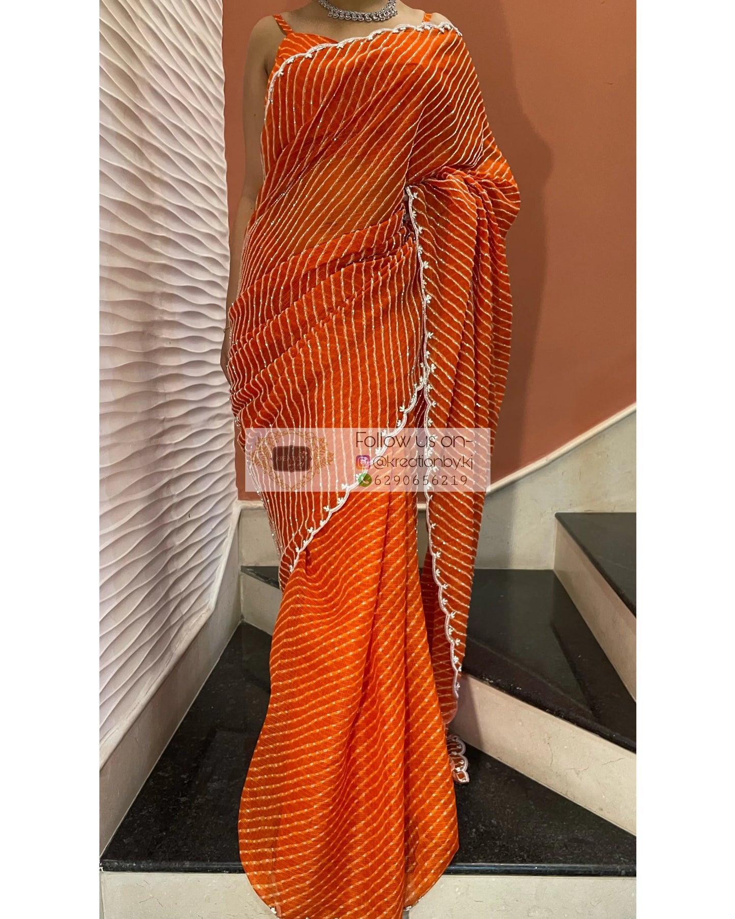 Kesari Leher Cutdana Saree - kreationbykj