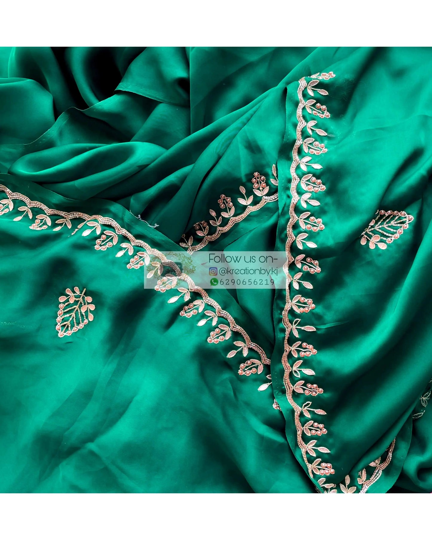 Green Satin Silk Saree with Gota Patti Border