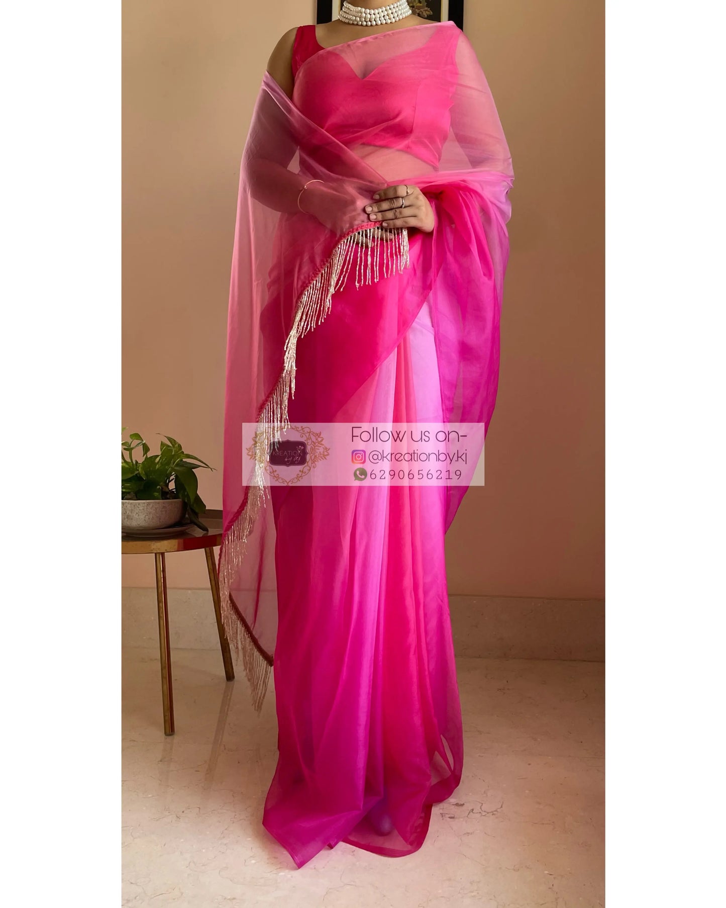 Malibu Barbie Ombré Organza Saree kreationbykj