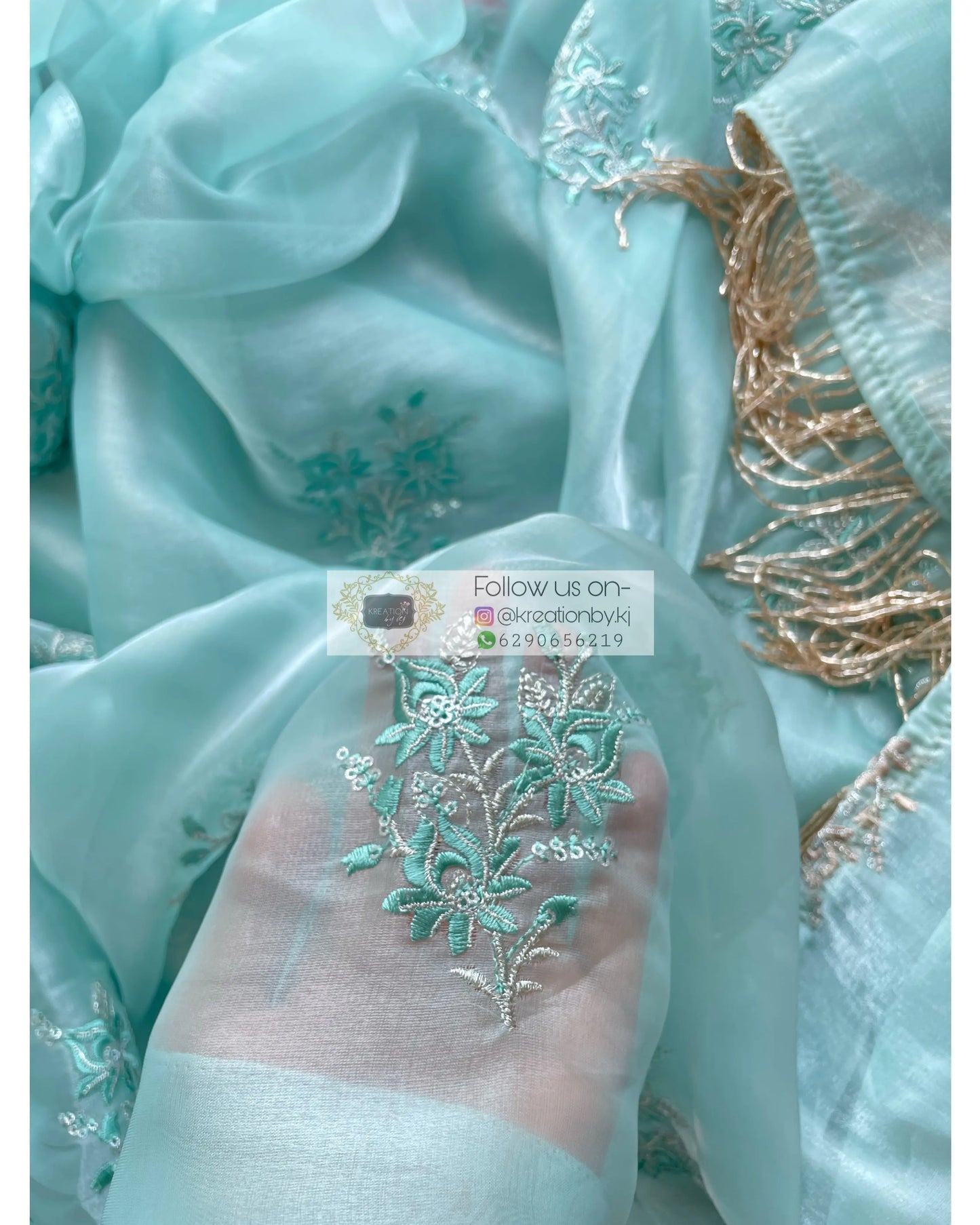 Blue Glass Organza Saree with Embroidery kreationbykj