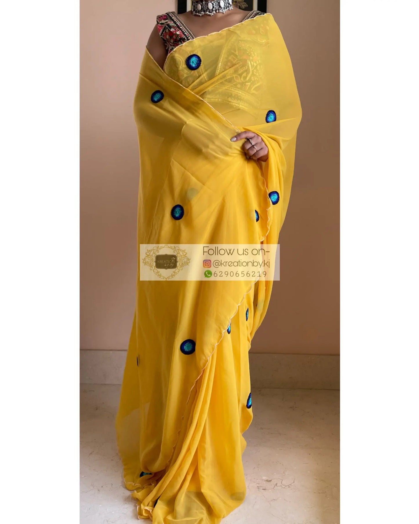 Yellow Evil Eye Saree - kreationbykj