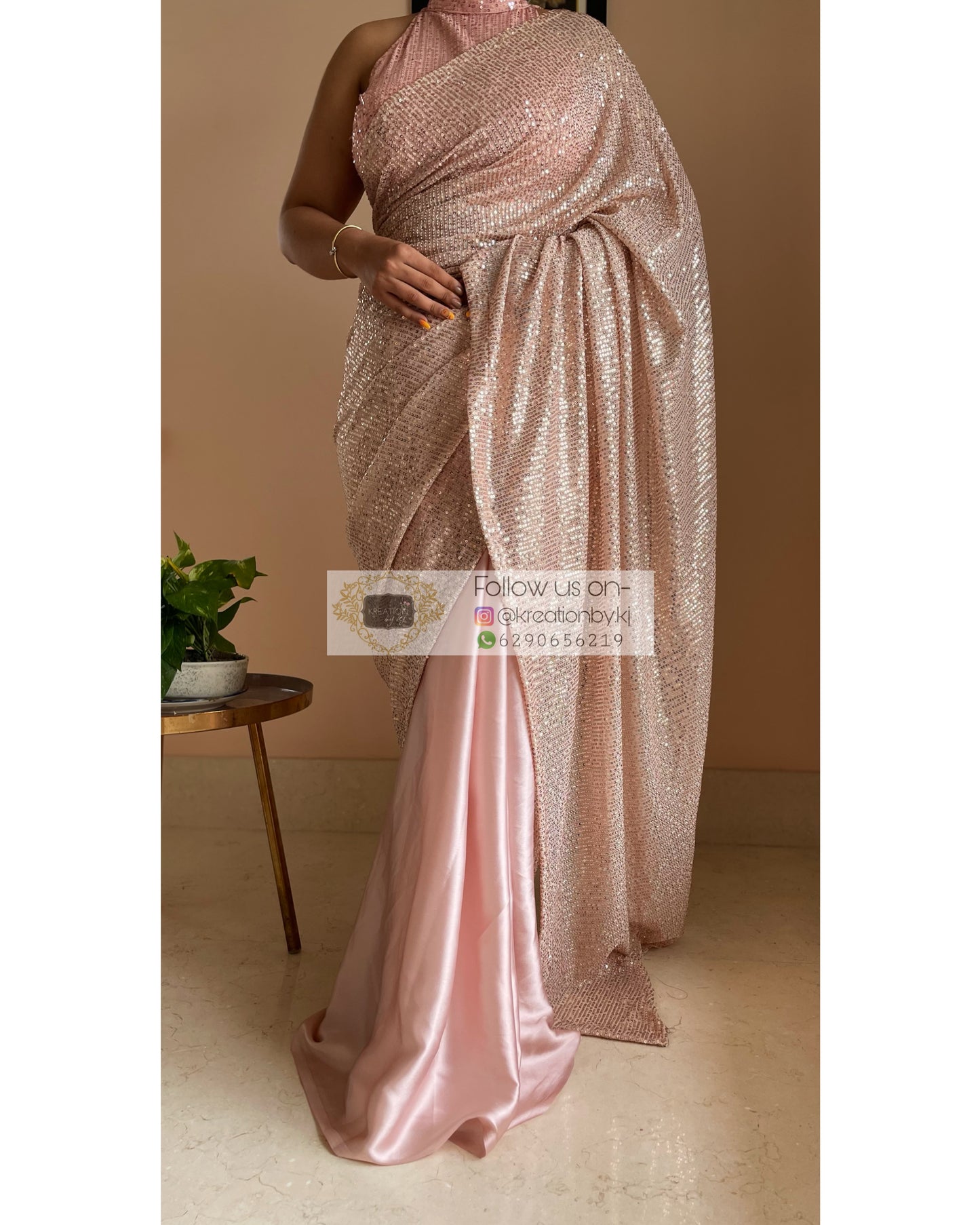 Beige Sequins Half Saree