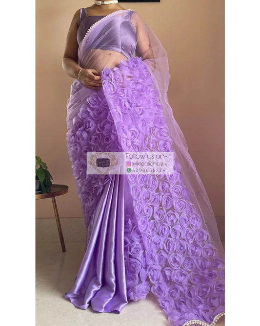 Lavender Drama Queen Net Saree kreationbykj