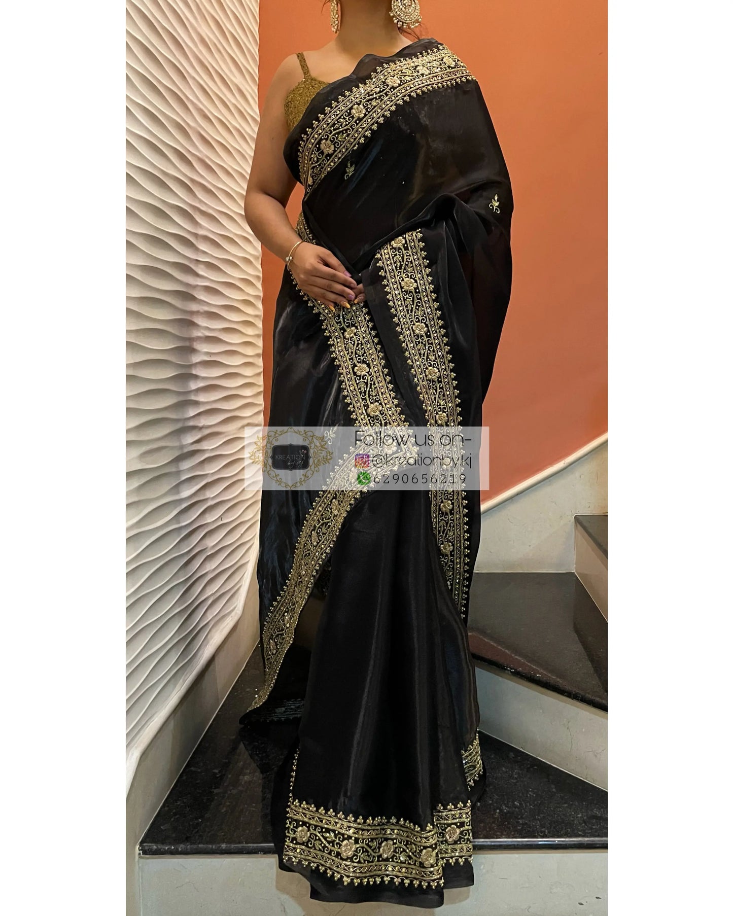 Black Zarina Glassy Organza Saree kreationbykj