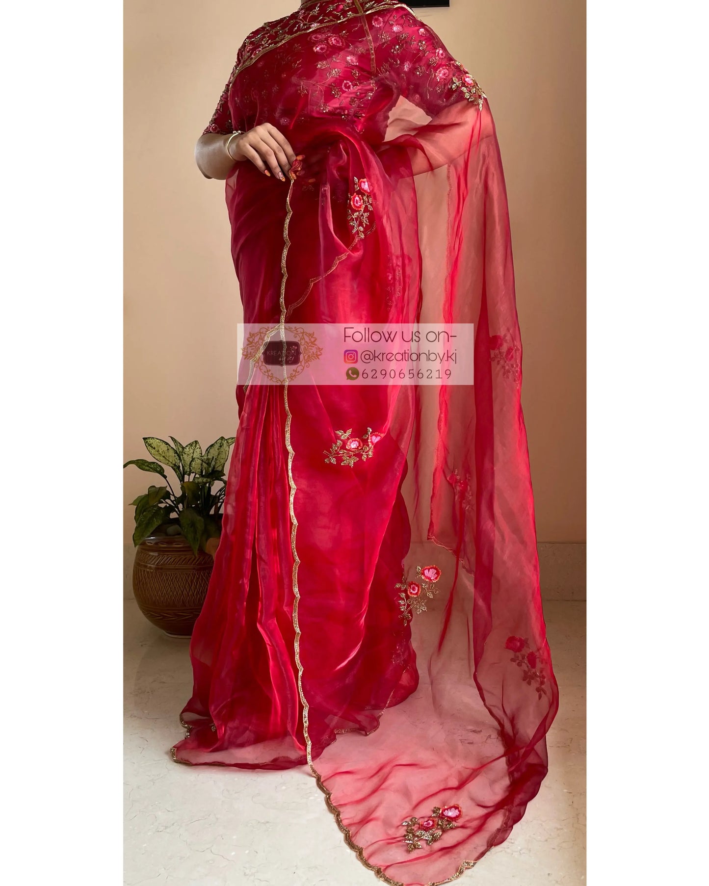Remember the Roses Red Glass Tissue Saree - kreationbykj