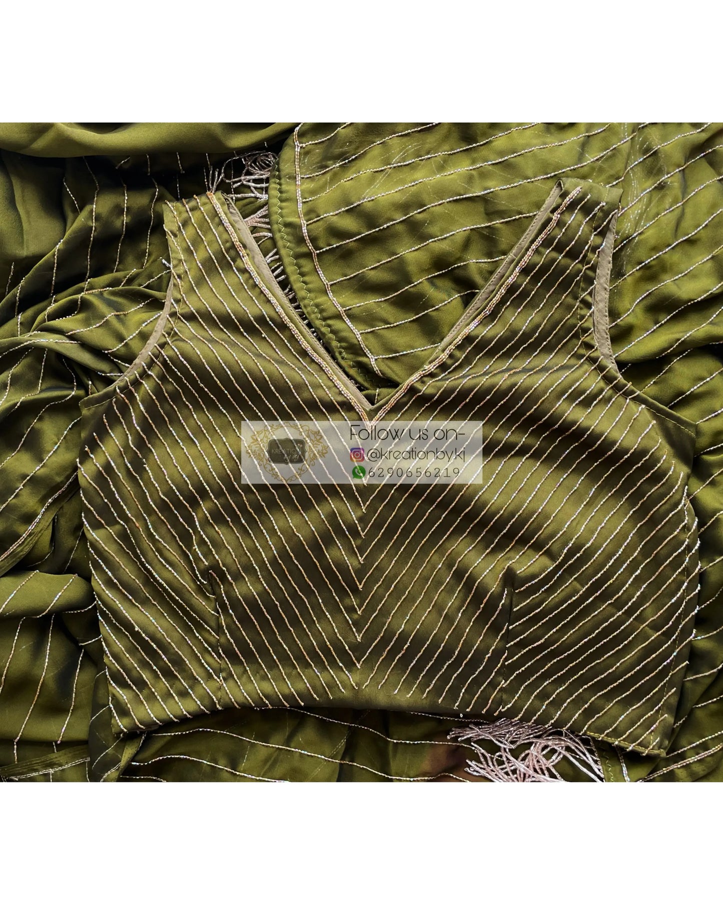 Olive Green Georgette Noorani Cocktail Saree kreationbykj