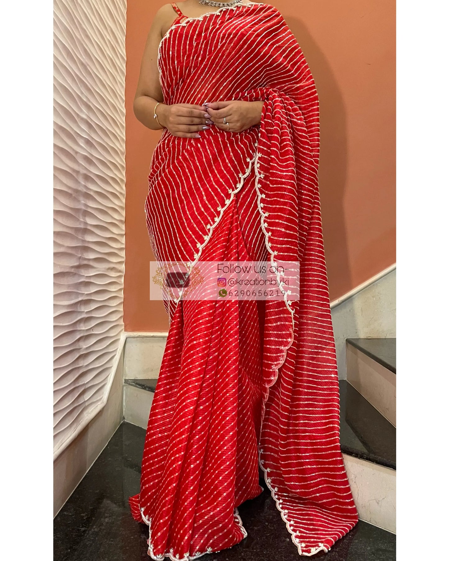 Sindoori Leher Cutdana Saree - kreationbykj