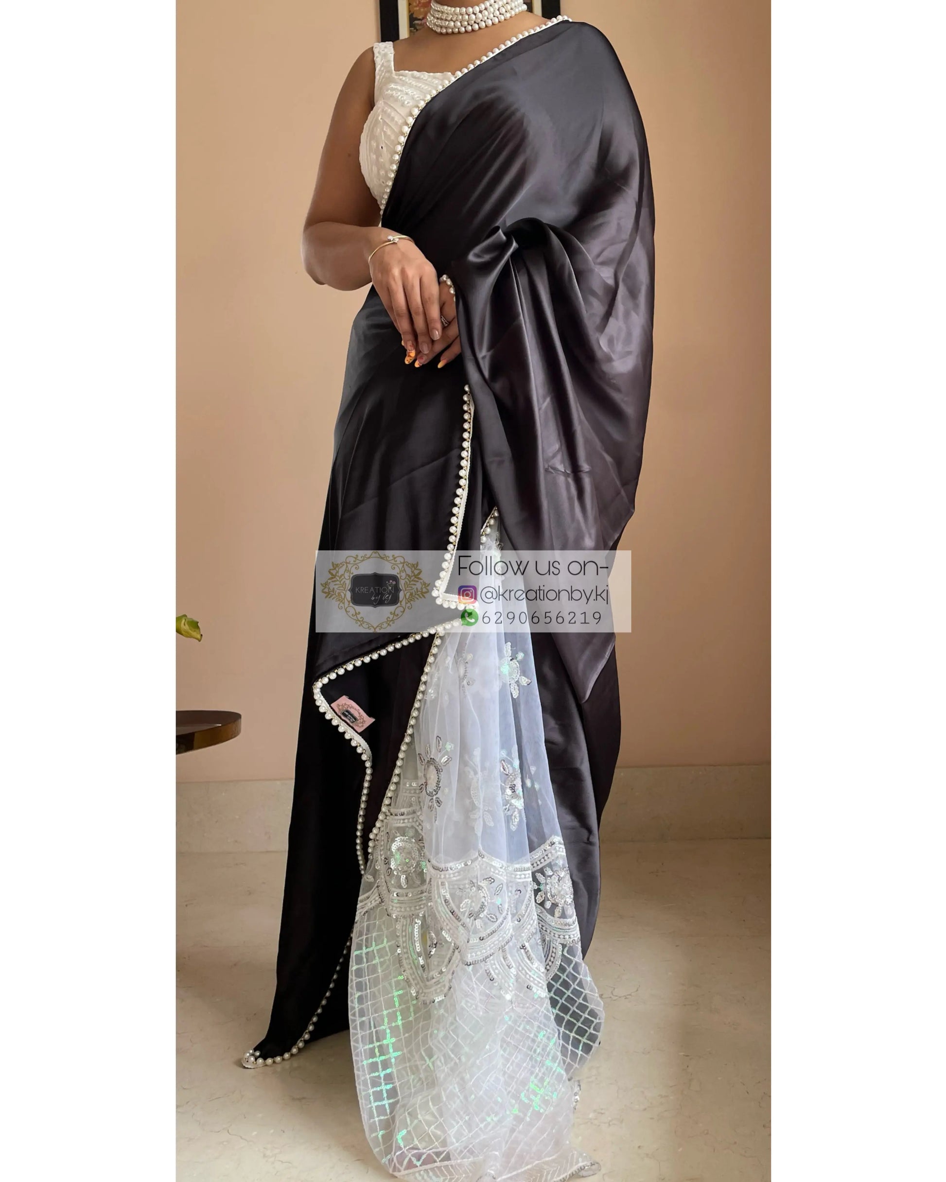 Black Cherry Blossom Saree kreationbykj