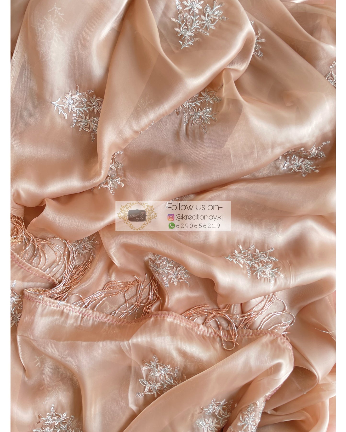 Beige Glass Organza Saree with Embroidery kreationbykj