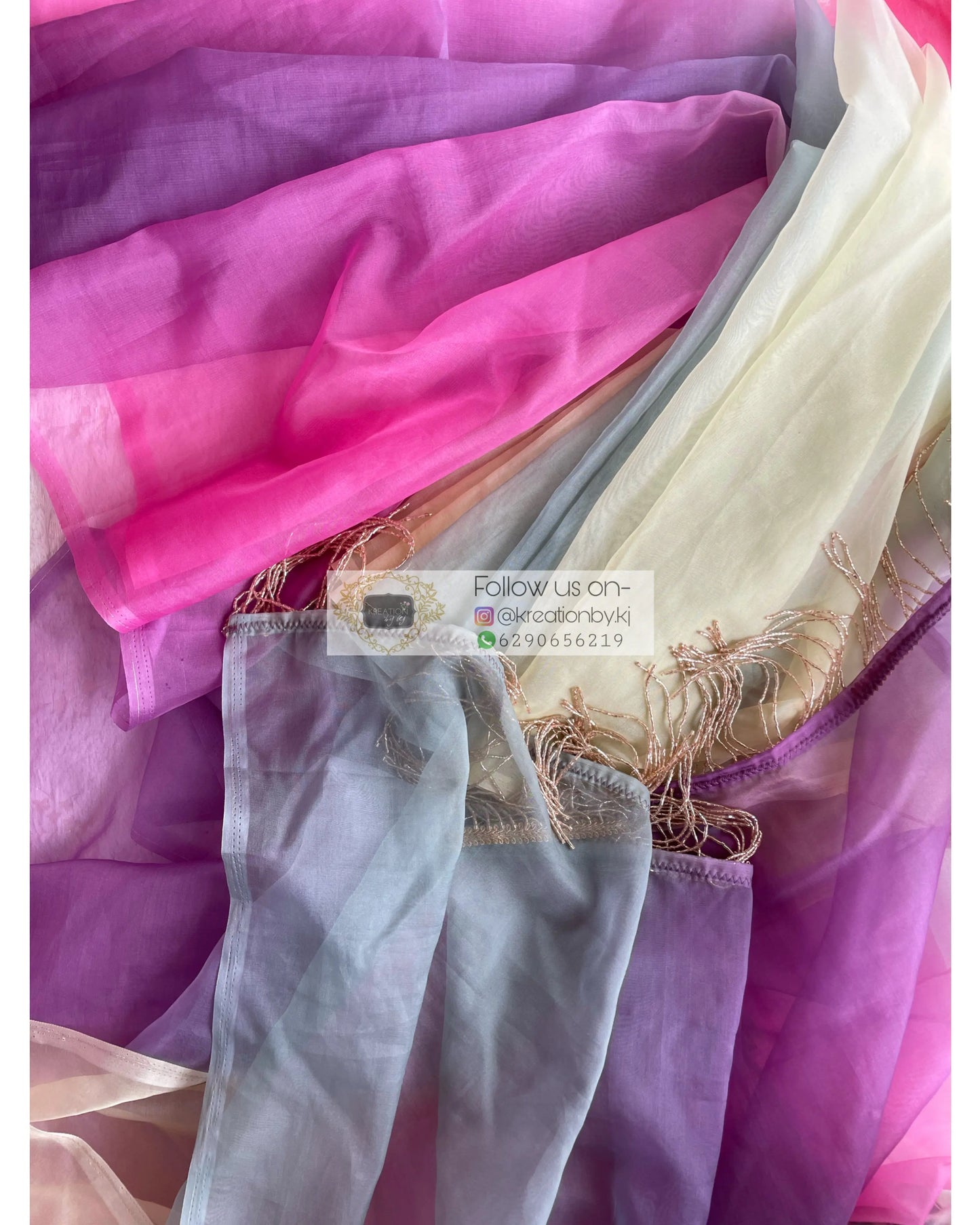Marshmallow Martini Ombré Organza Saree for Farewell kreationbykj