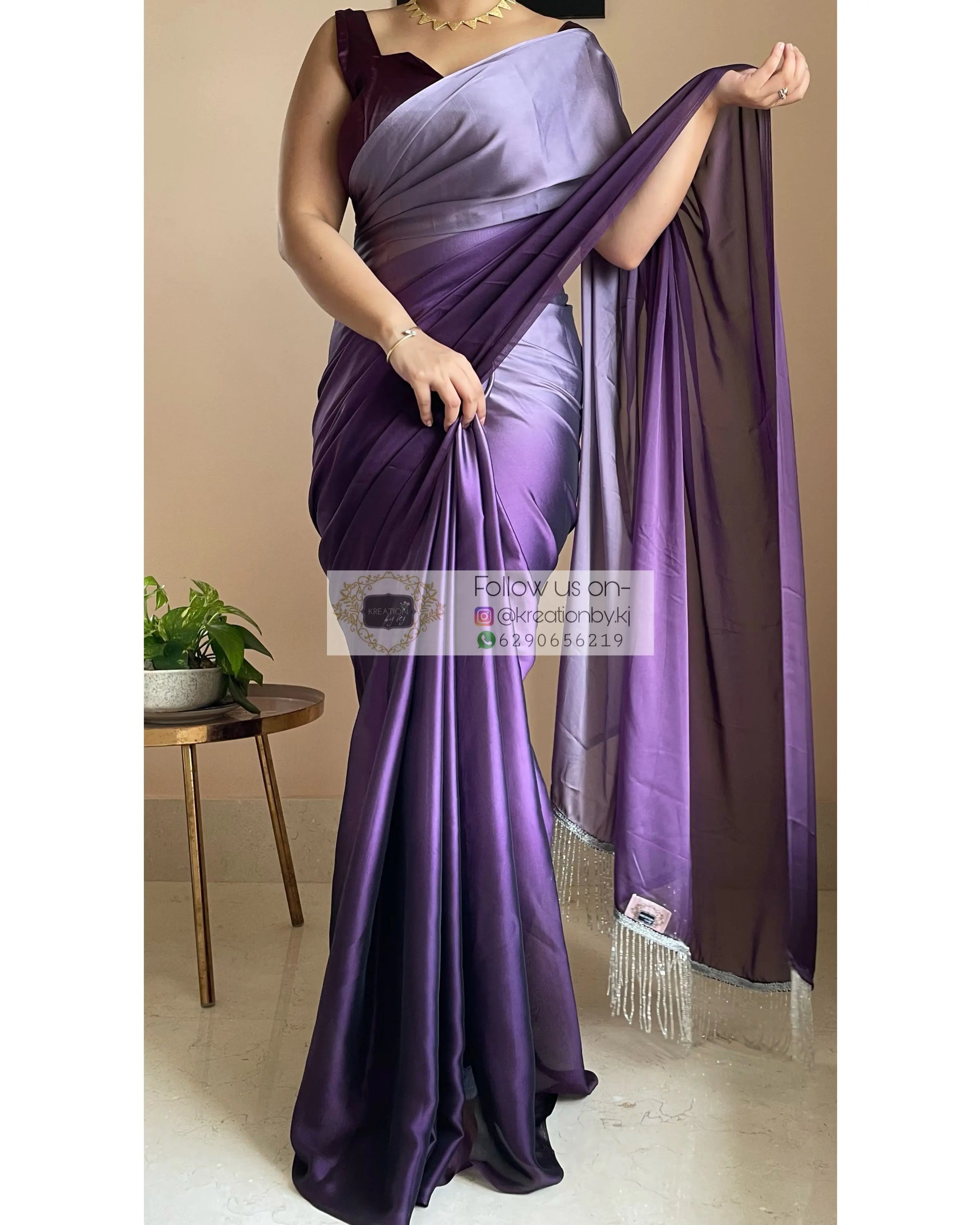Amethyst Ombré Georgette Saree Bridesmaid kreationbykj