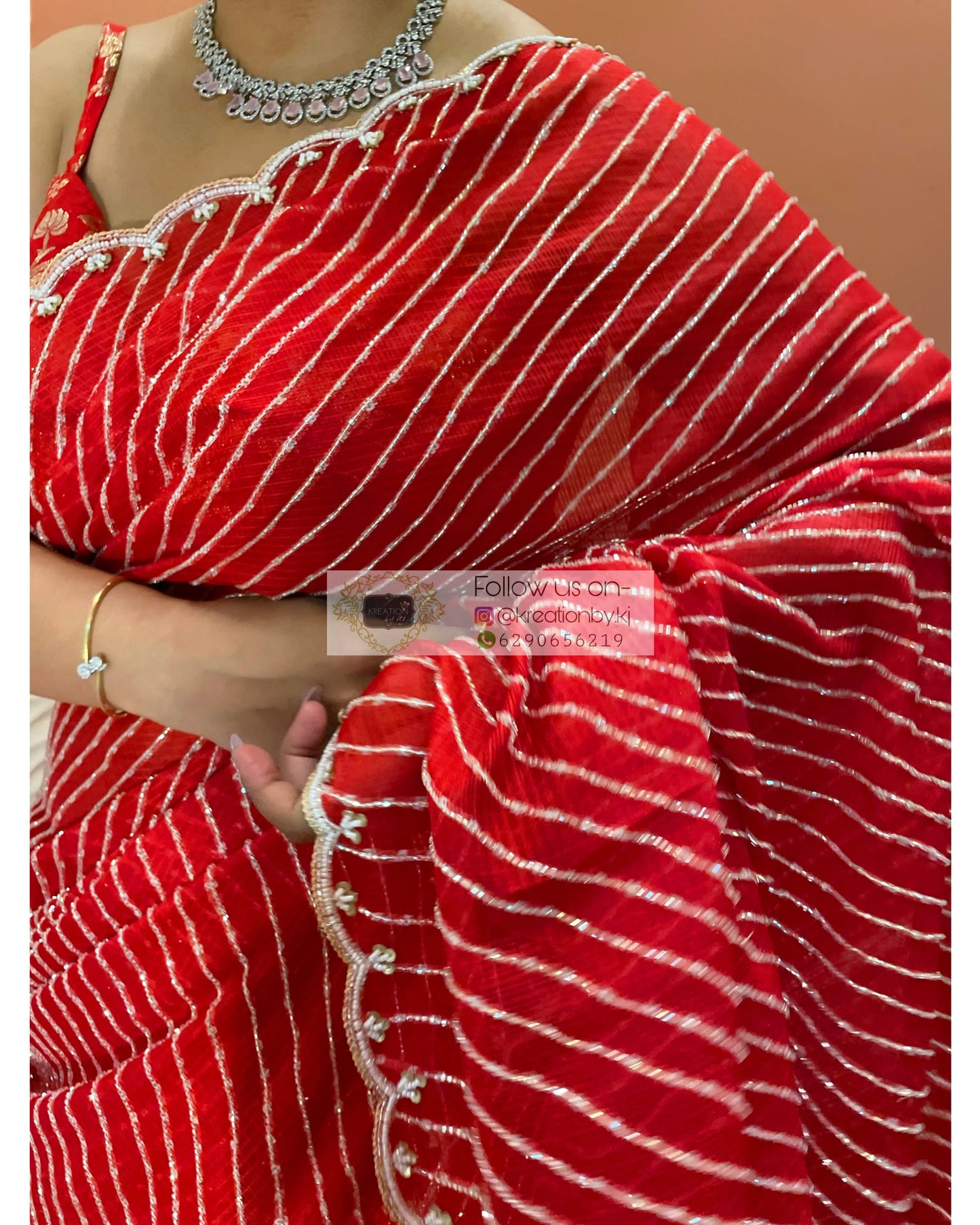 Sindoori Leher Cutdana Saree - kreationbykj