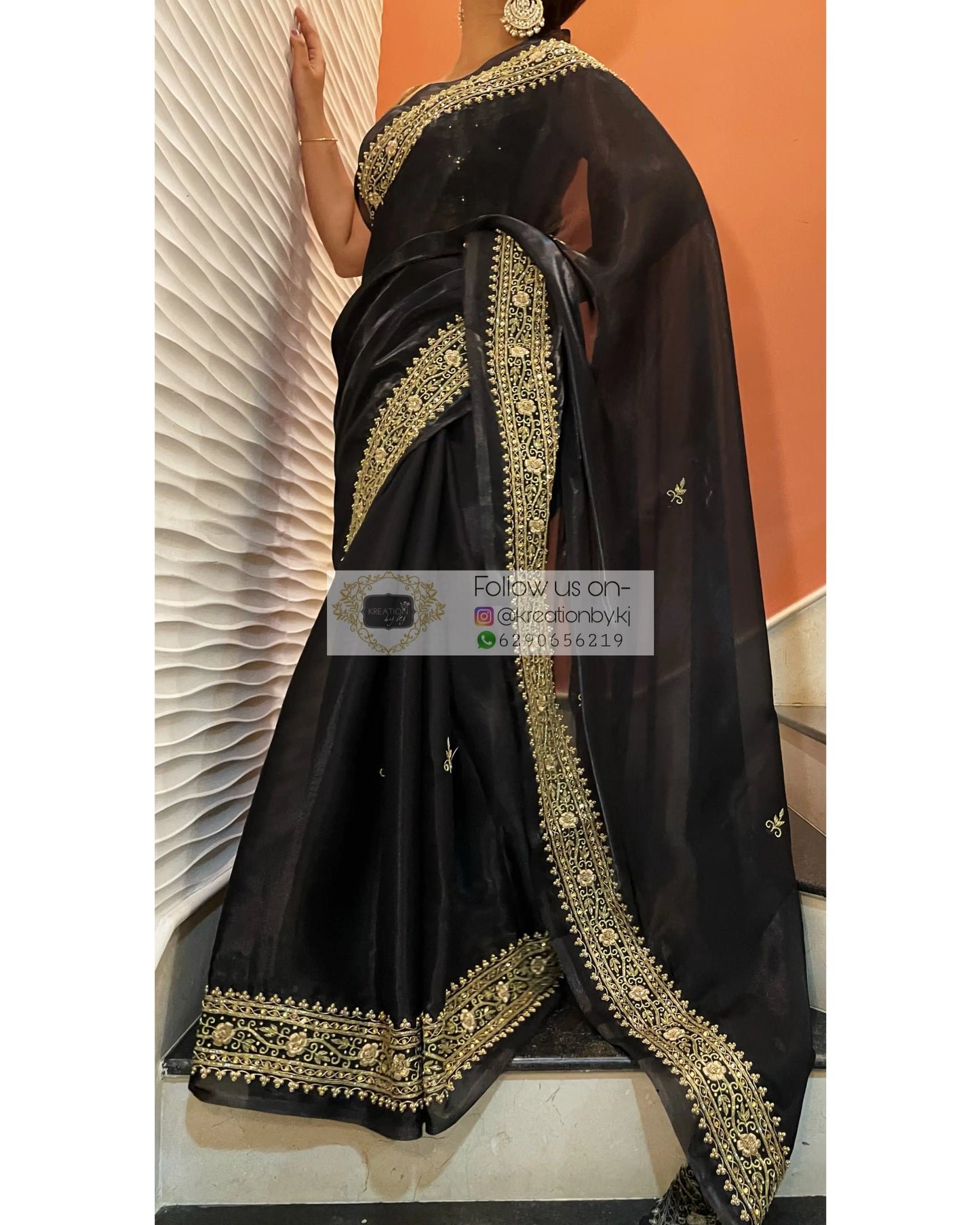 Black Zarina Glassy Organza Saree kreationbykj