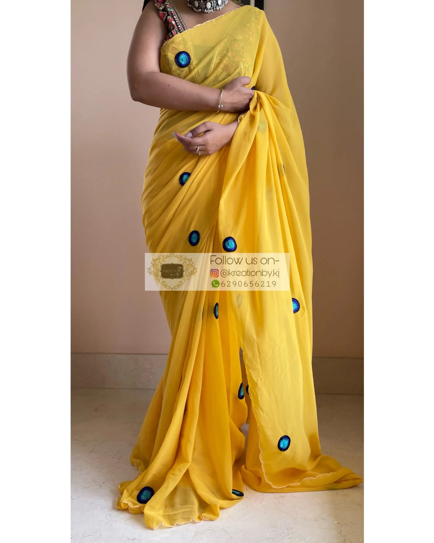 Yellow Evil Eye Saree - kreationbykj