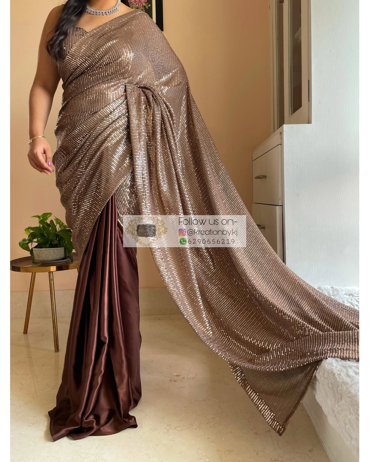 Chocolate sequins Half Saree kreationbykj