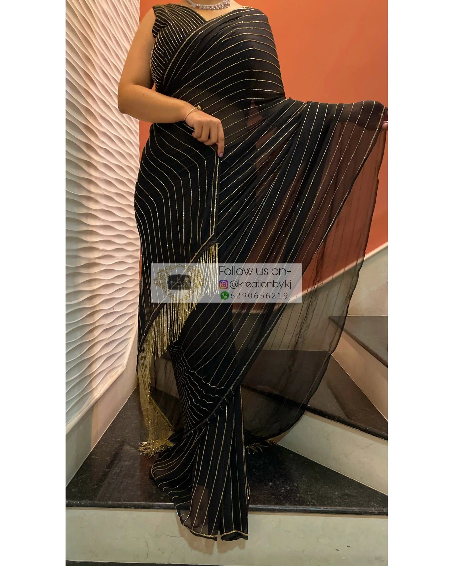 Noorani Black Georgette Saree - kreationbykj