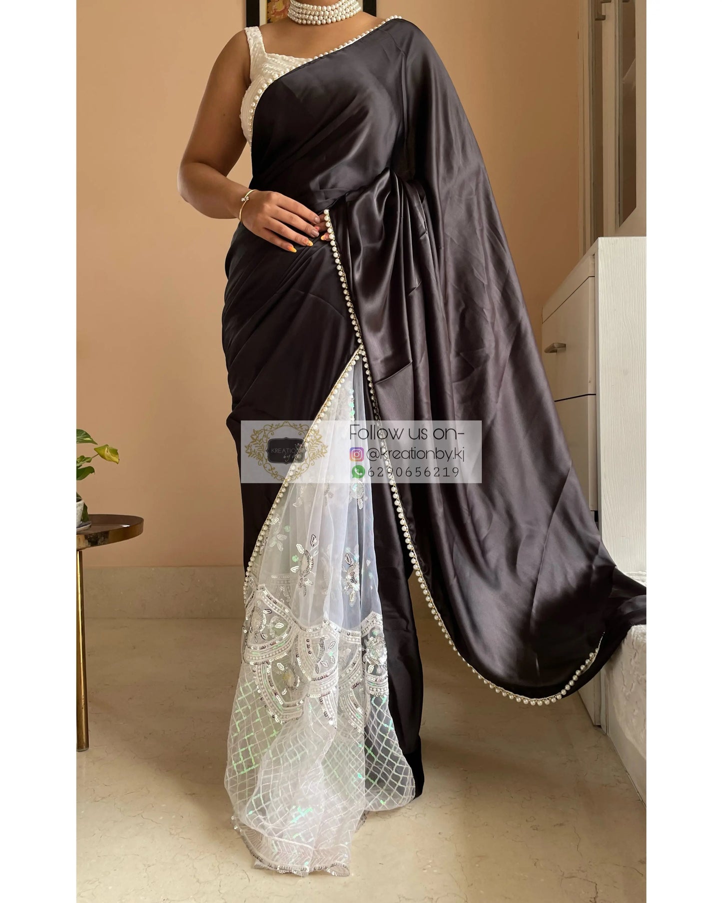 Black Cherry Blossom Saree kreationbykj