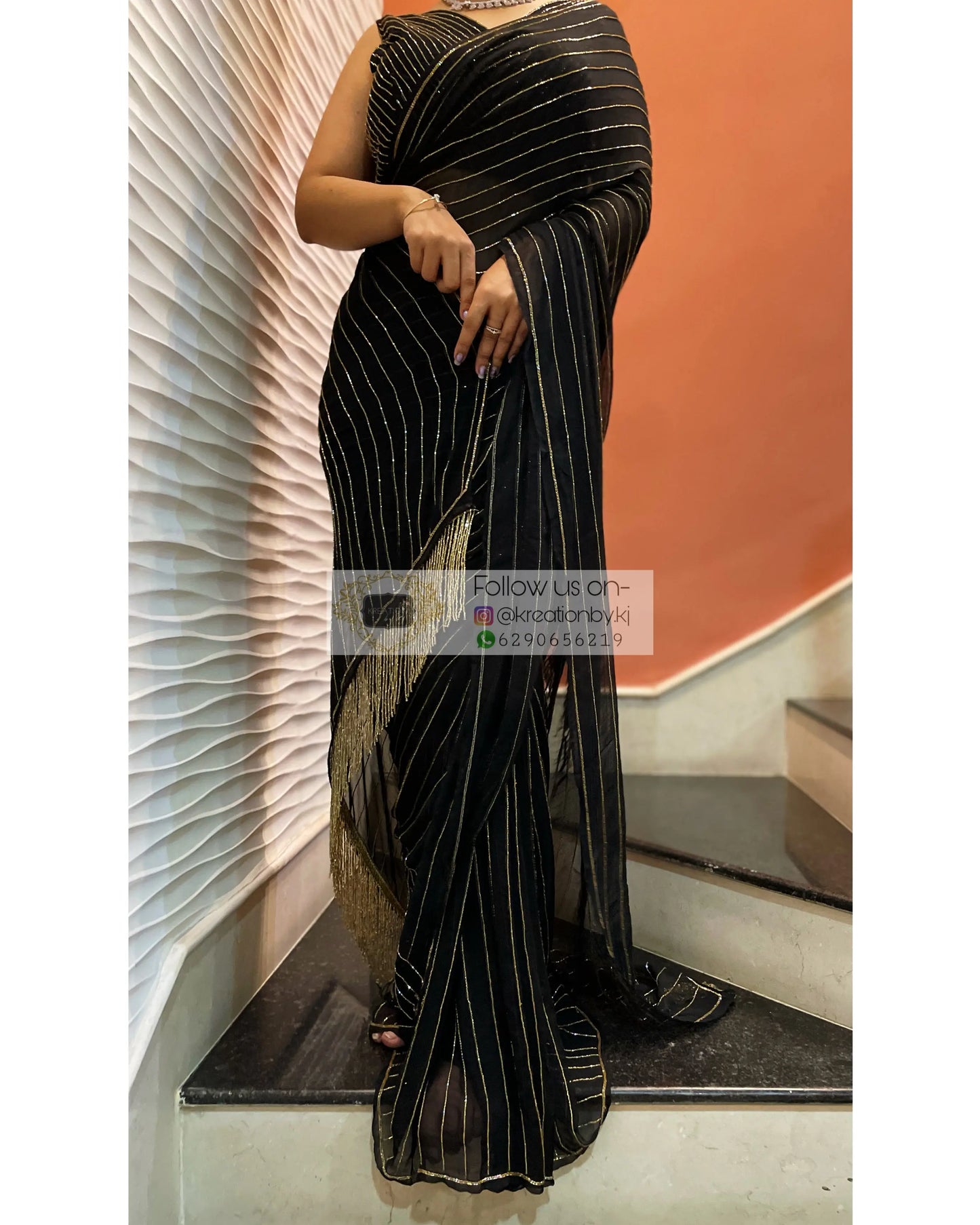 Noorani Black Georgette Saree - kreationbykj