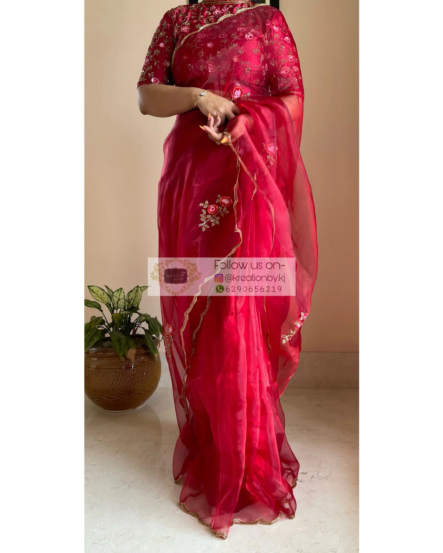 Remember the Roses Red Glass Tissue Saree - kreationbykj