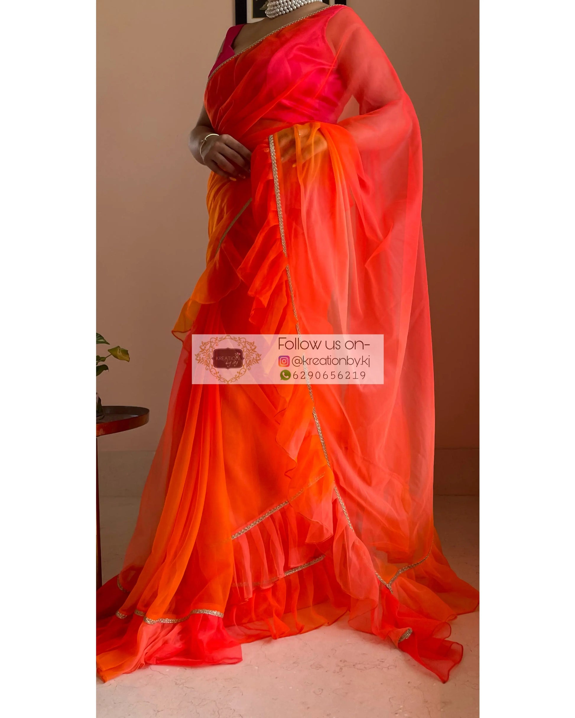 Orange Ombré Ruffle Saree kreationbykj
