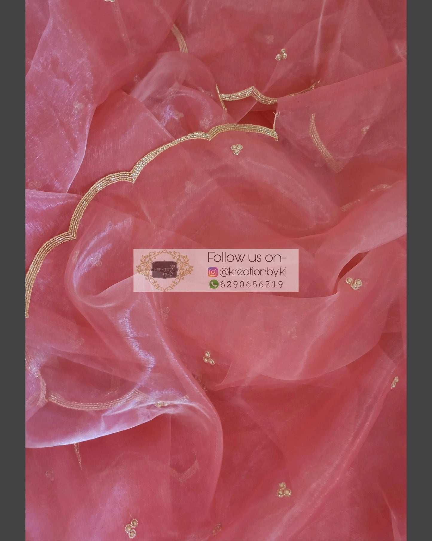 Peach Glass Tissue Saree with scalloping - kreationbykj