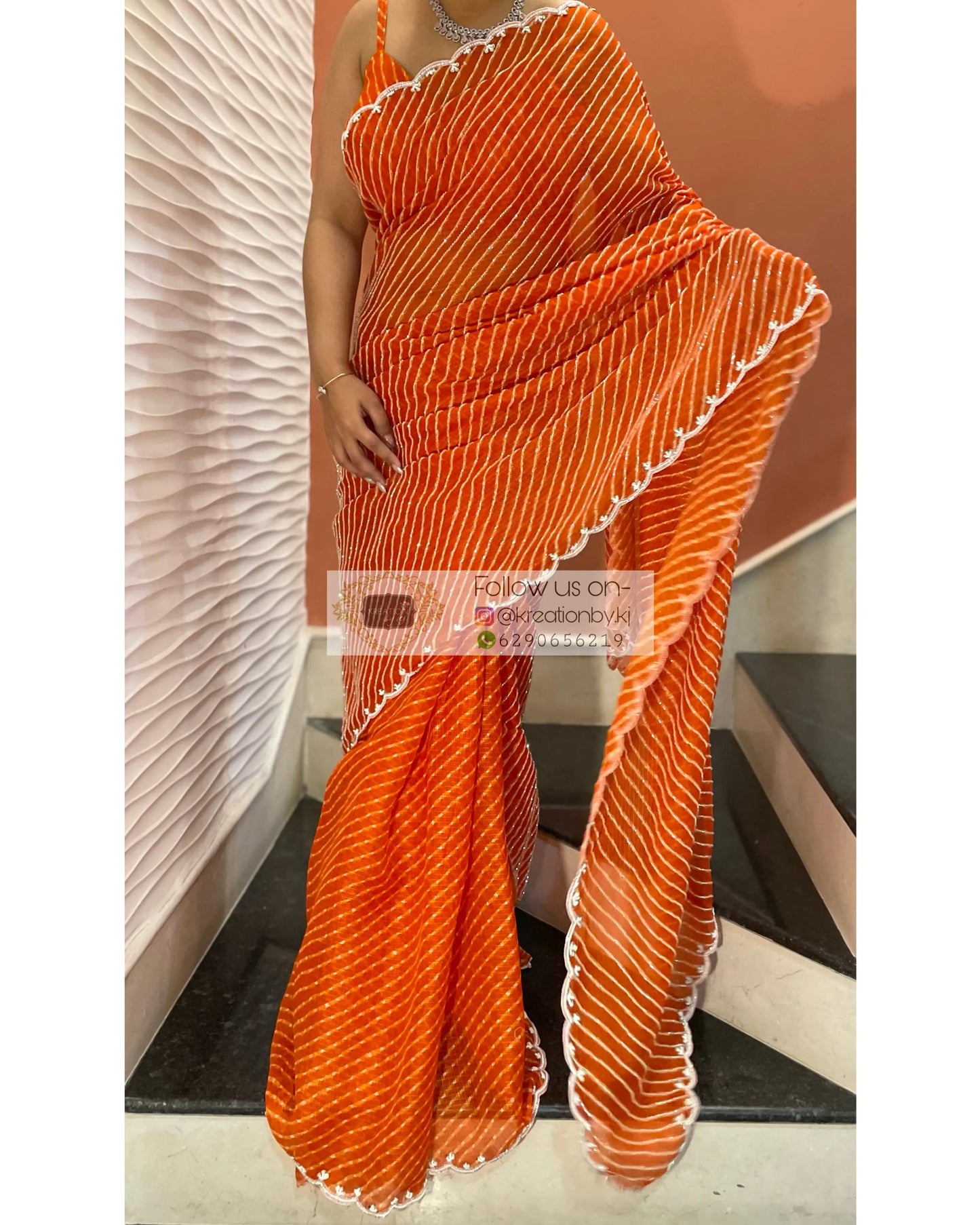 Kesari Leher Cutdana Saree - kreationbykj