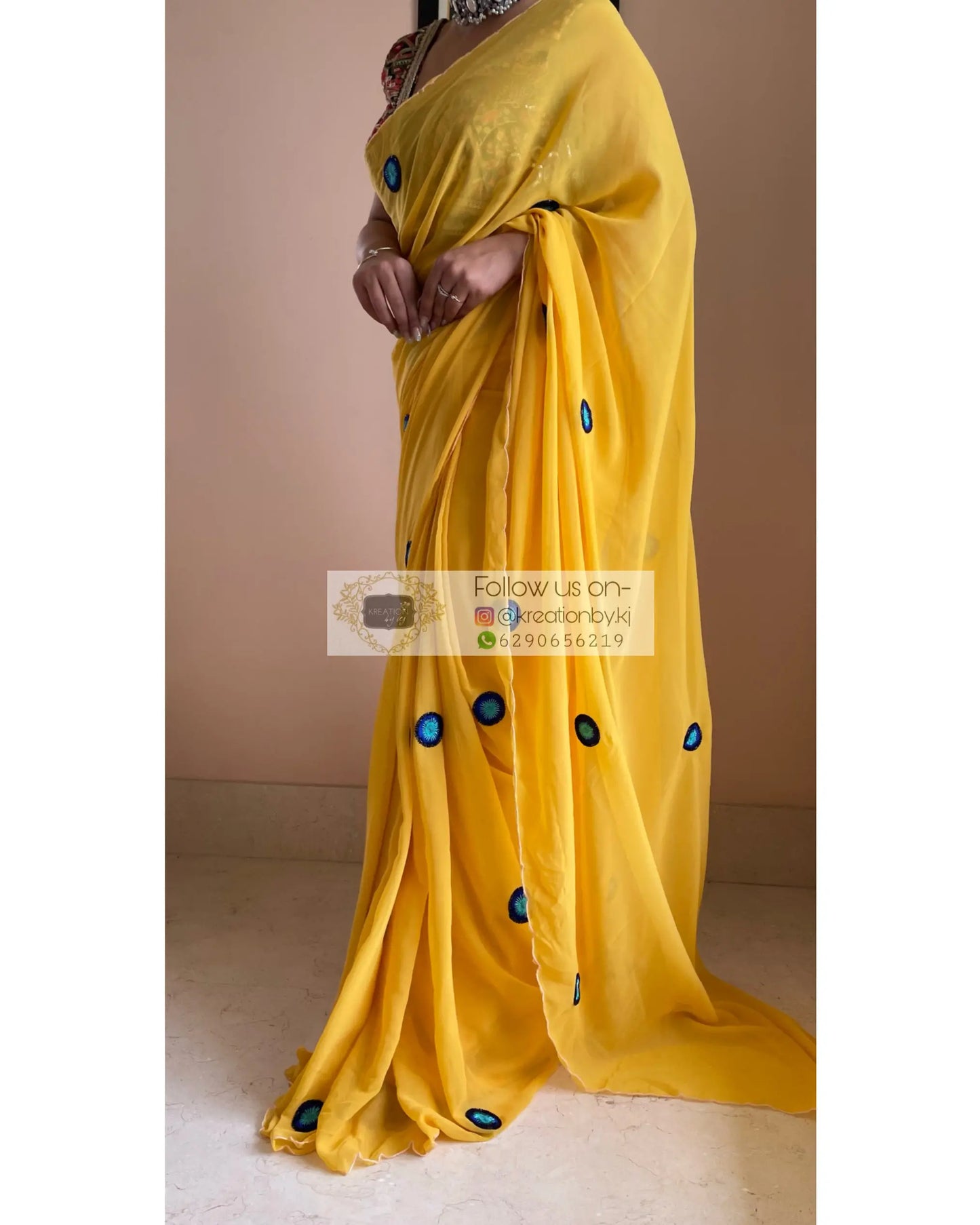 Yellow Evil Eye Saree - kreationbykj