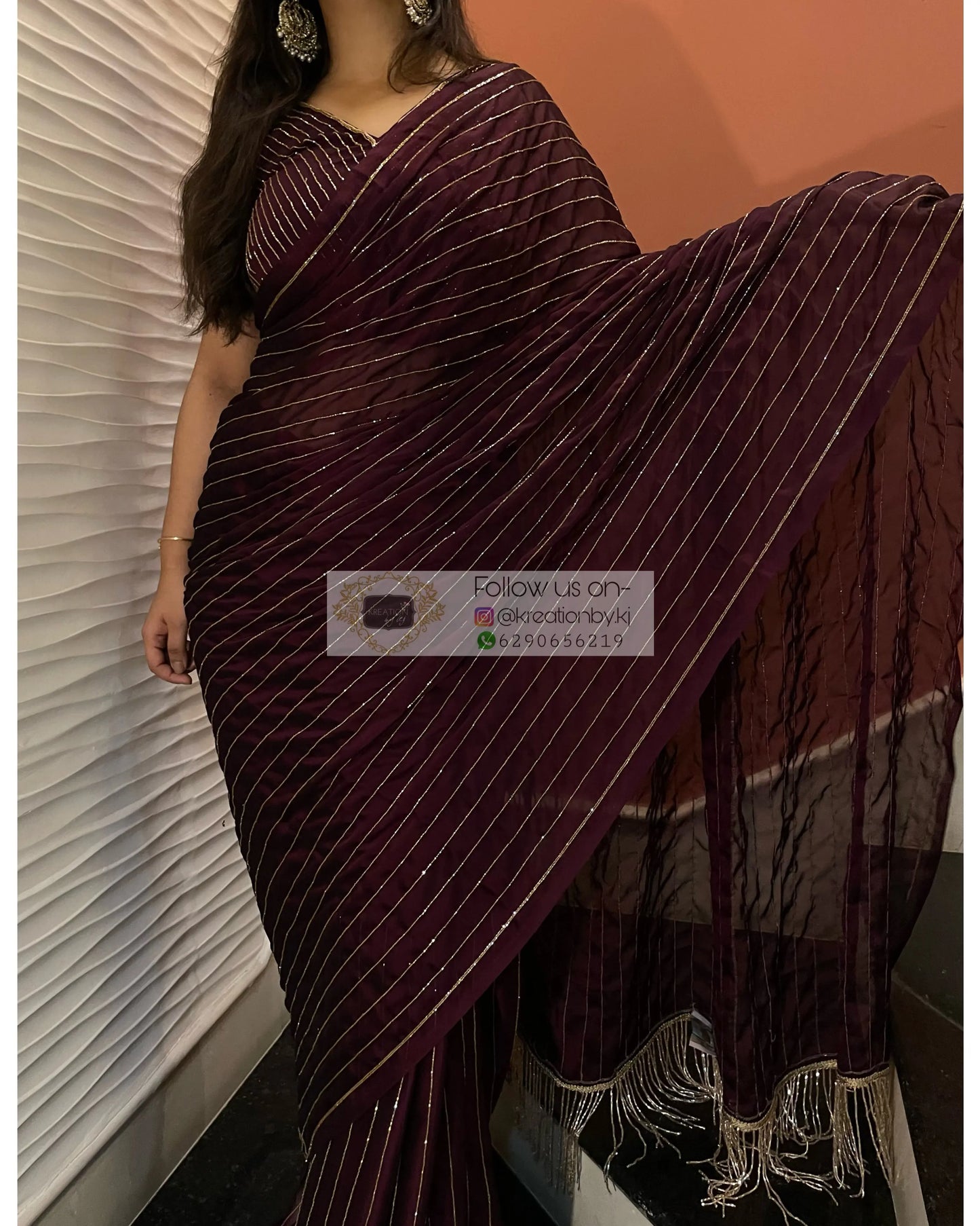 Aubergine Noorani Georgette Cocktail Saree kreationbykj