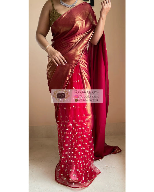 Maroon Shimmer Sequins Saree - kreationbykj