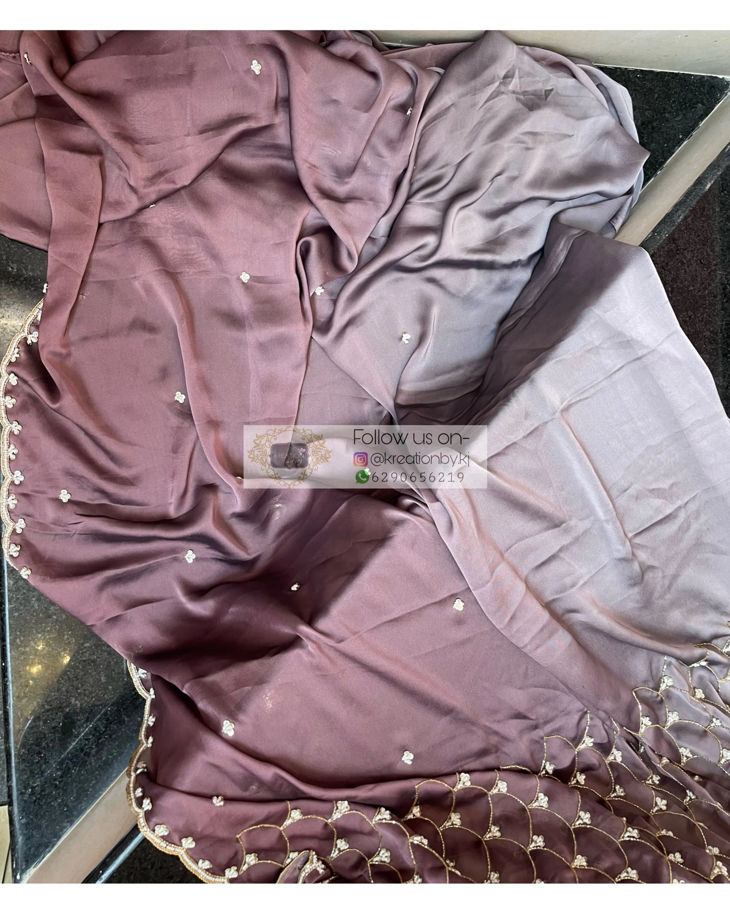 Grey- Mauve Ombré Cutdana Mehraab Jaal Cocktail Saree kreationbykj