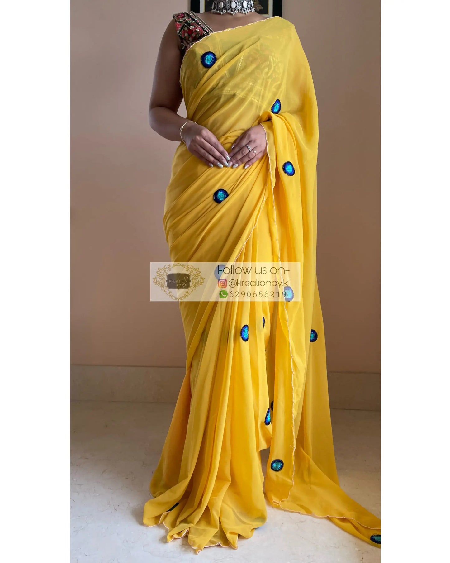 Yellow Evil Eye Saree - kreationbykj