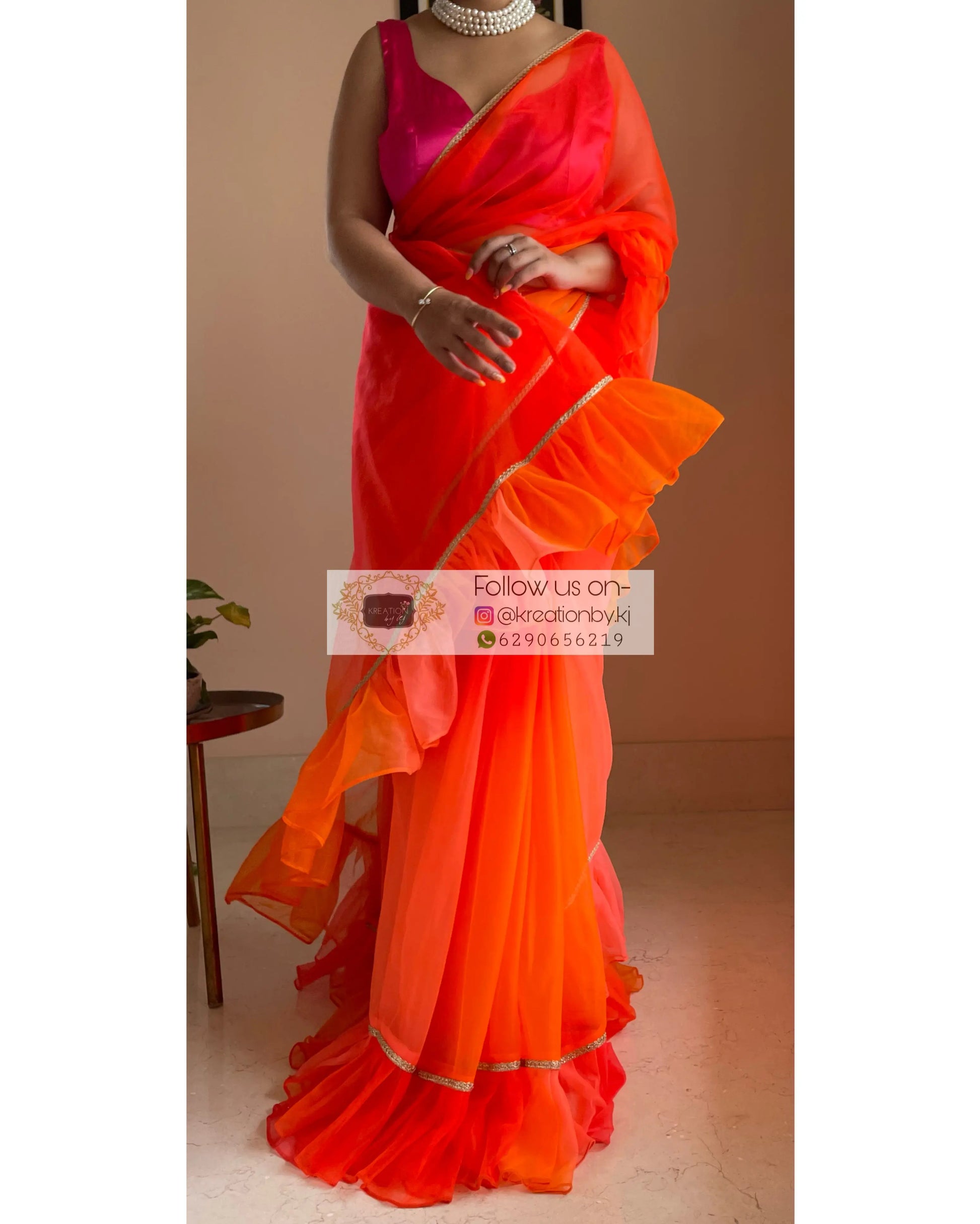 Orange Ombré Ruffle Saree kreationbykj