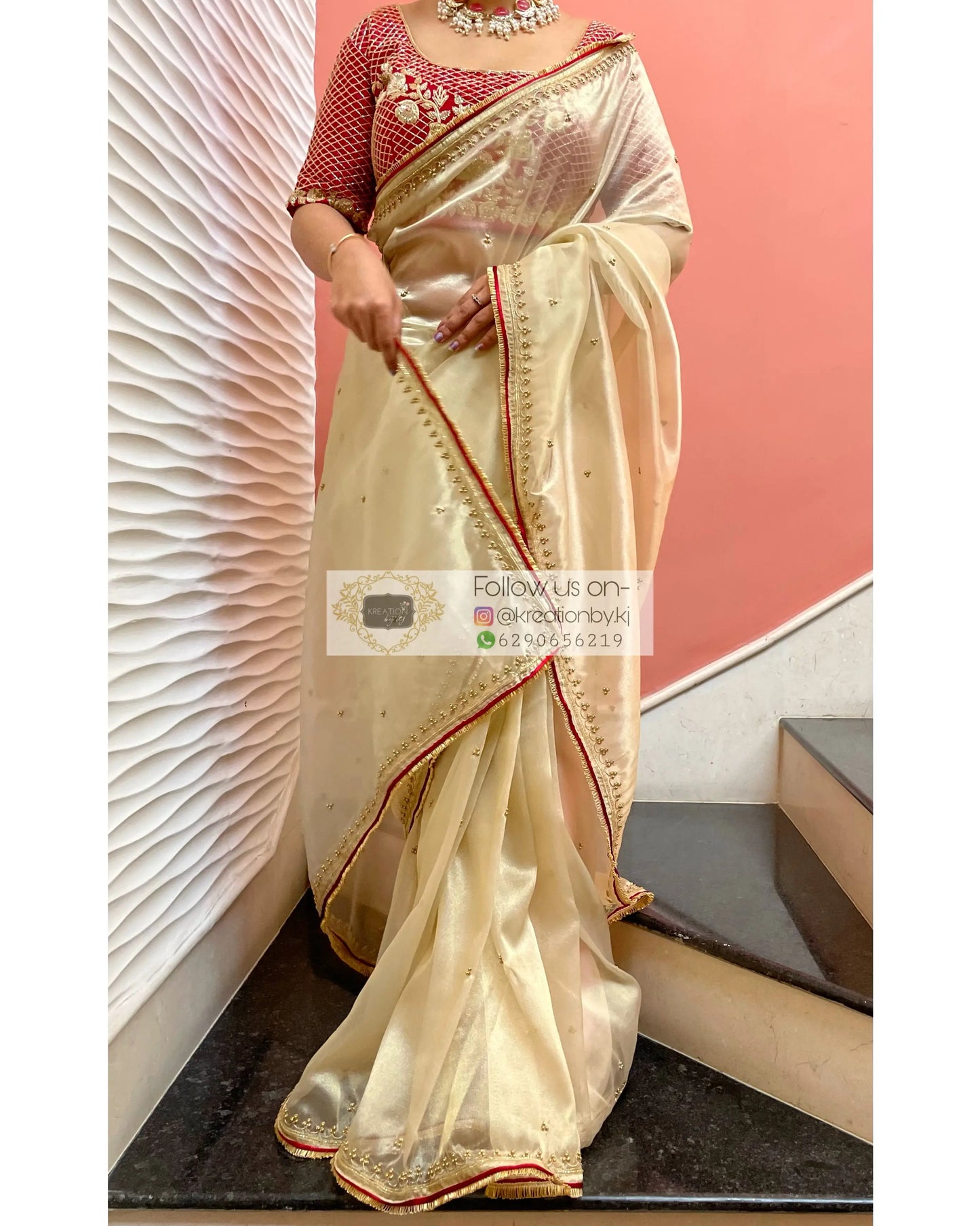 Swarna Beige Tissue Saree - kreationbykj