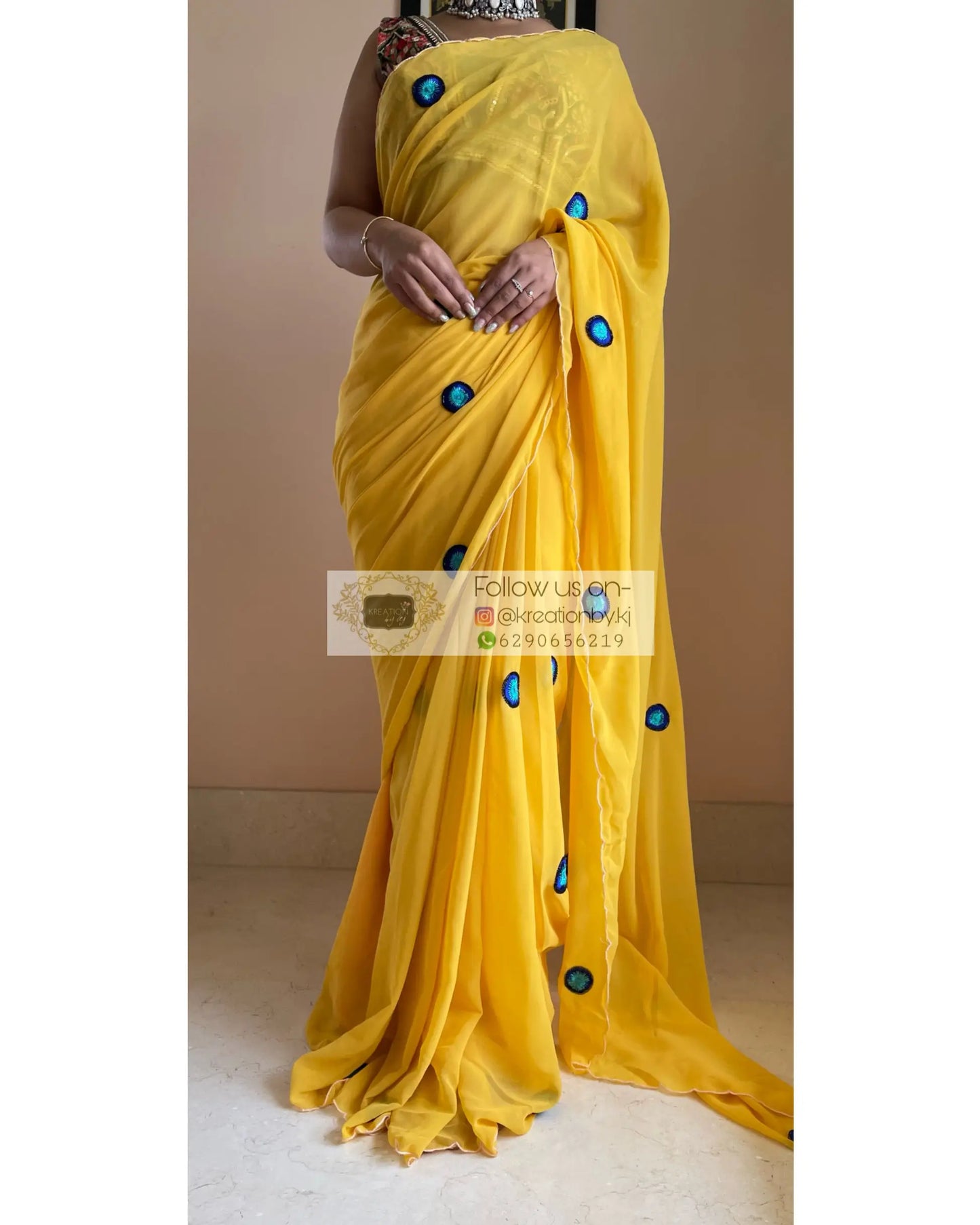 Yellow Evil Eye Saree - kreationbykj