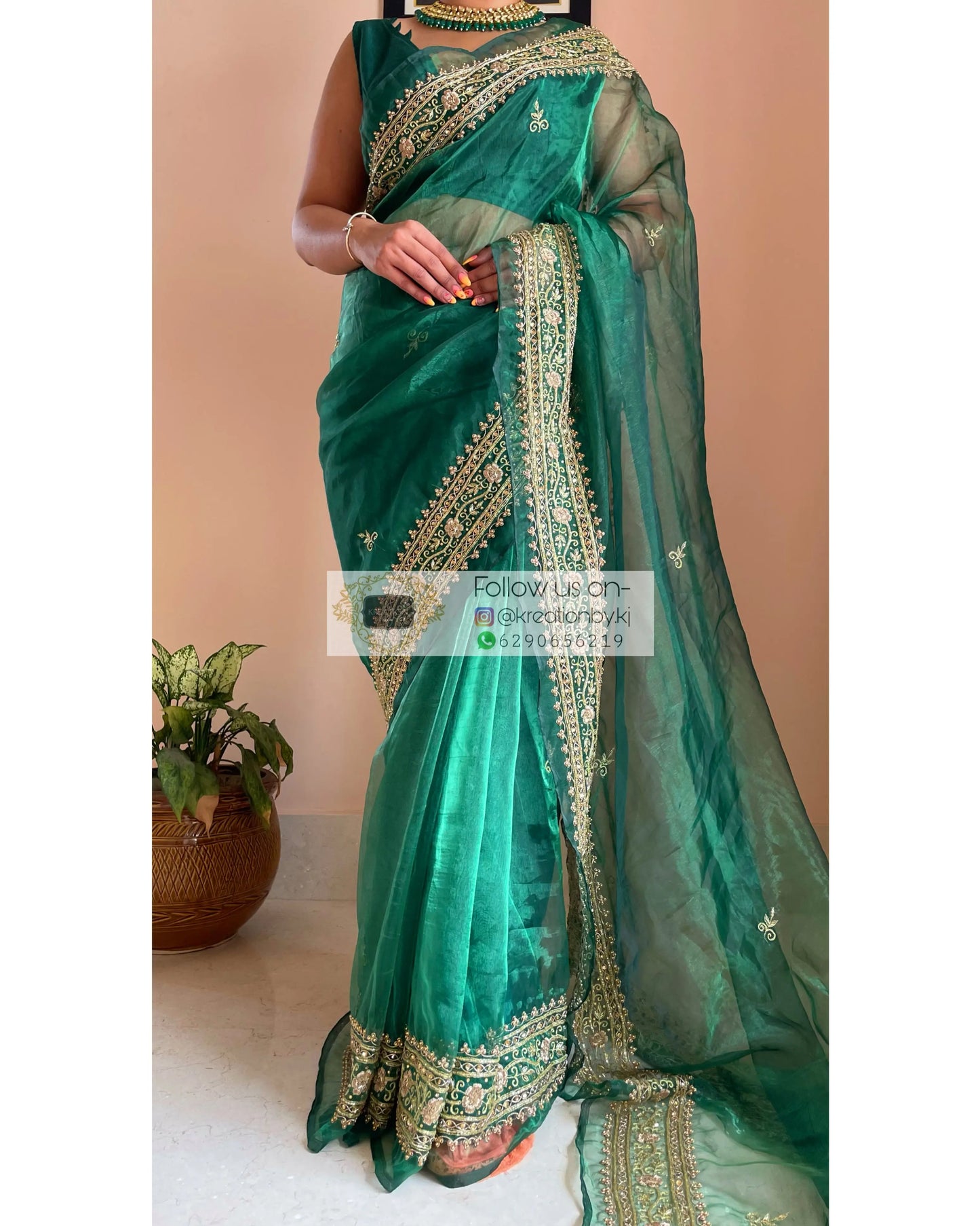 Forest Green Zarina Saree - kreationbykj